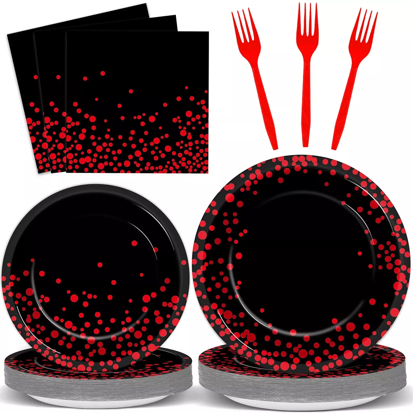 gisgfim Dinnerware Set 96 pcs Black and Red Party Supplies