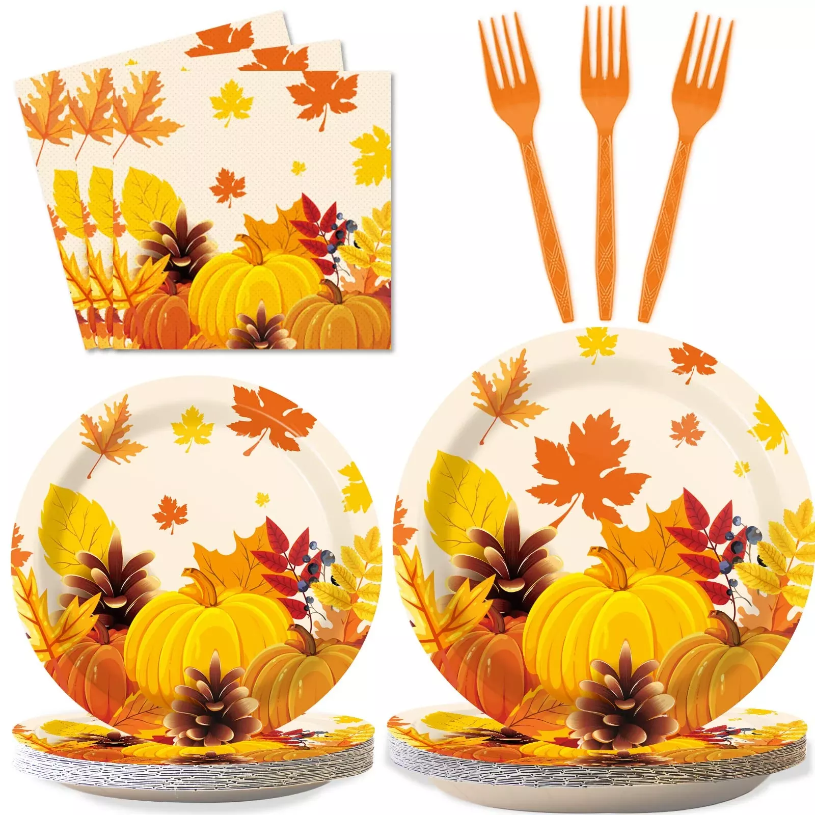 gisgfim Fall Party Supplies Set for 24 People, Brown, Disposable