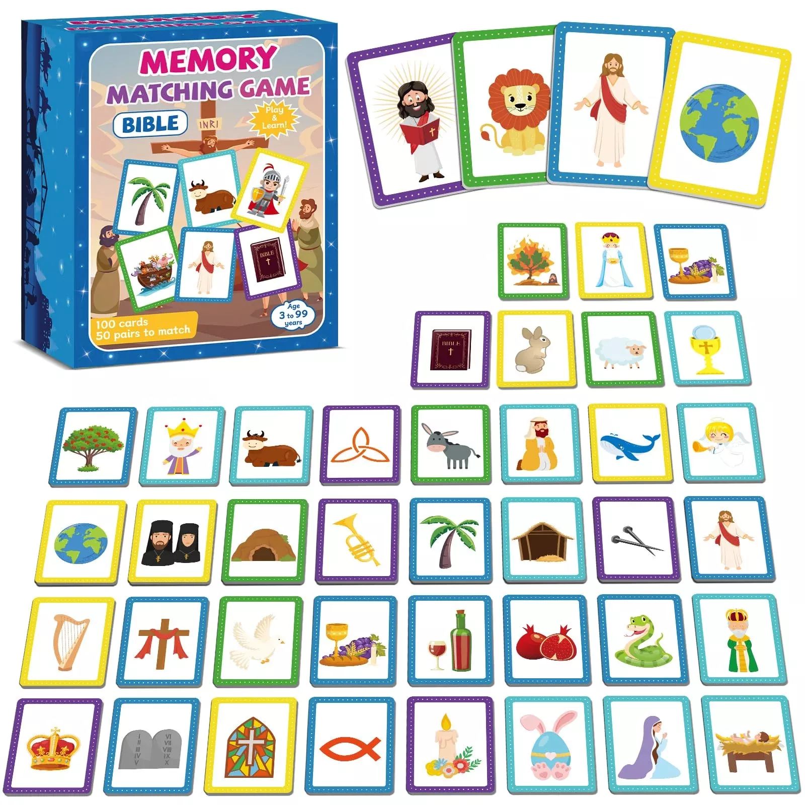 gisgfim Memory Matching Game - 50 Pairs Educational Bible Card Game fo