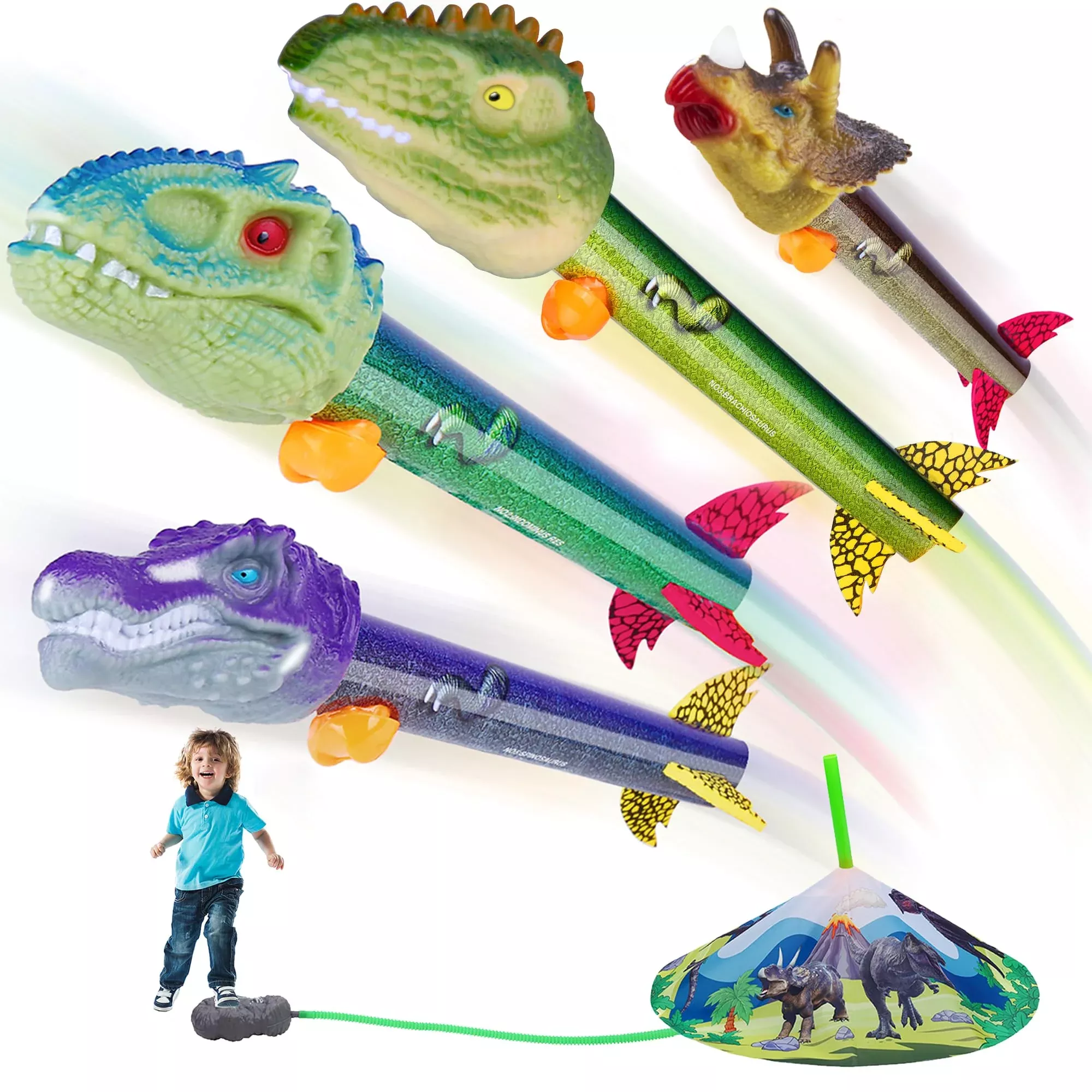 Gizzjoy Dinosaur Rocket Launcher Set for Kids, 4P, Foam and Plastic