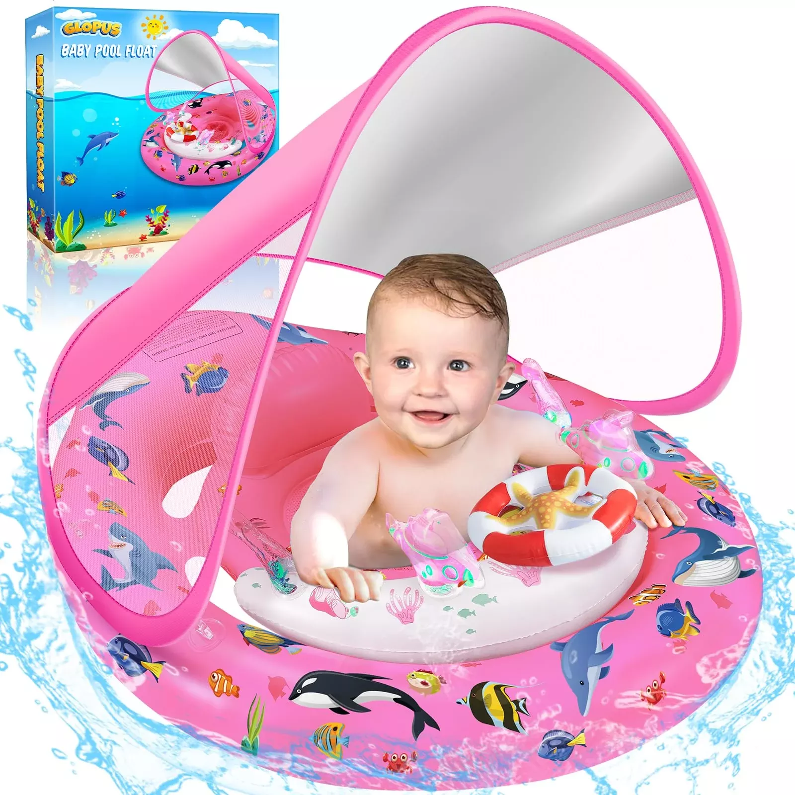 GLOPUS Baby Swim Float with Canopy for Infants 6-36 Months,