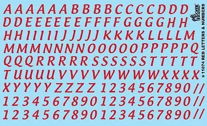 Gofer Racing Decals 11074 1/24 Decals - Red Letters And Numbers 5/8"