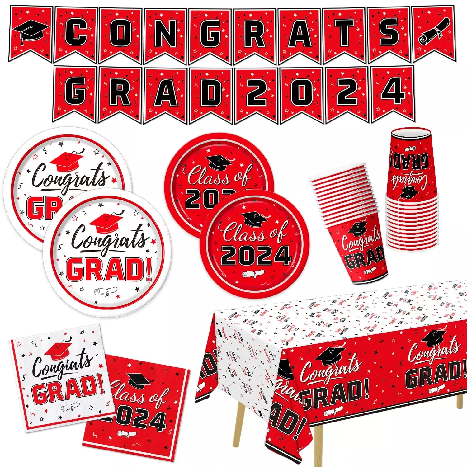 Graduation Party Supplies Graduation Party Red Class Of 2024 Tableware