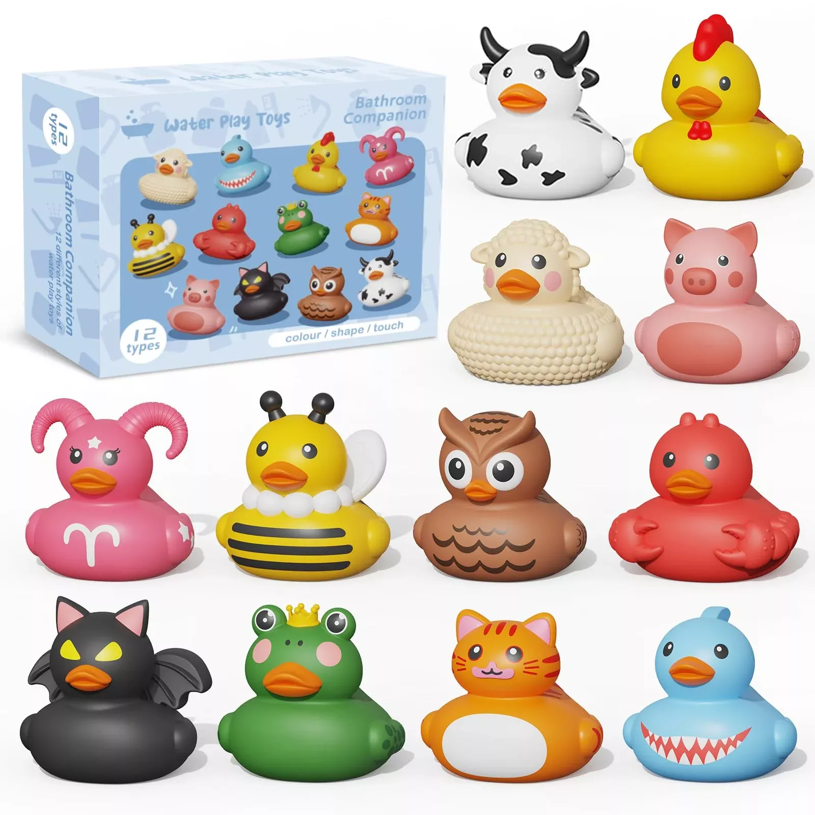 Grarain Rubber Ducks Bath Toys for Toddlers, No Hole Design, 12PCS