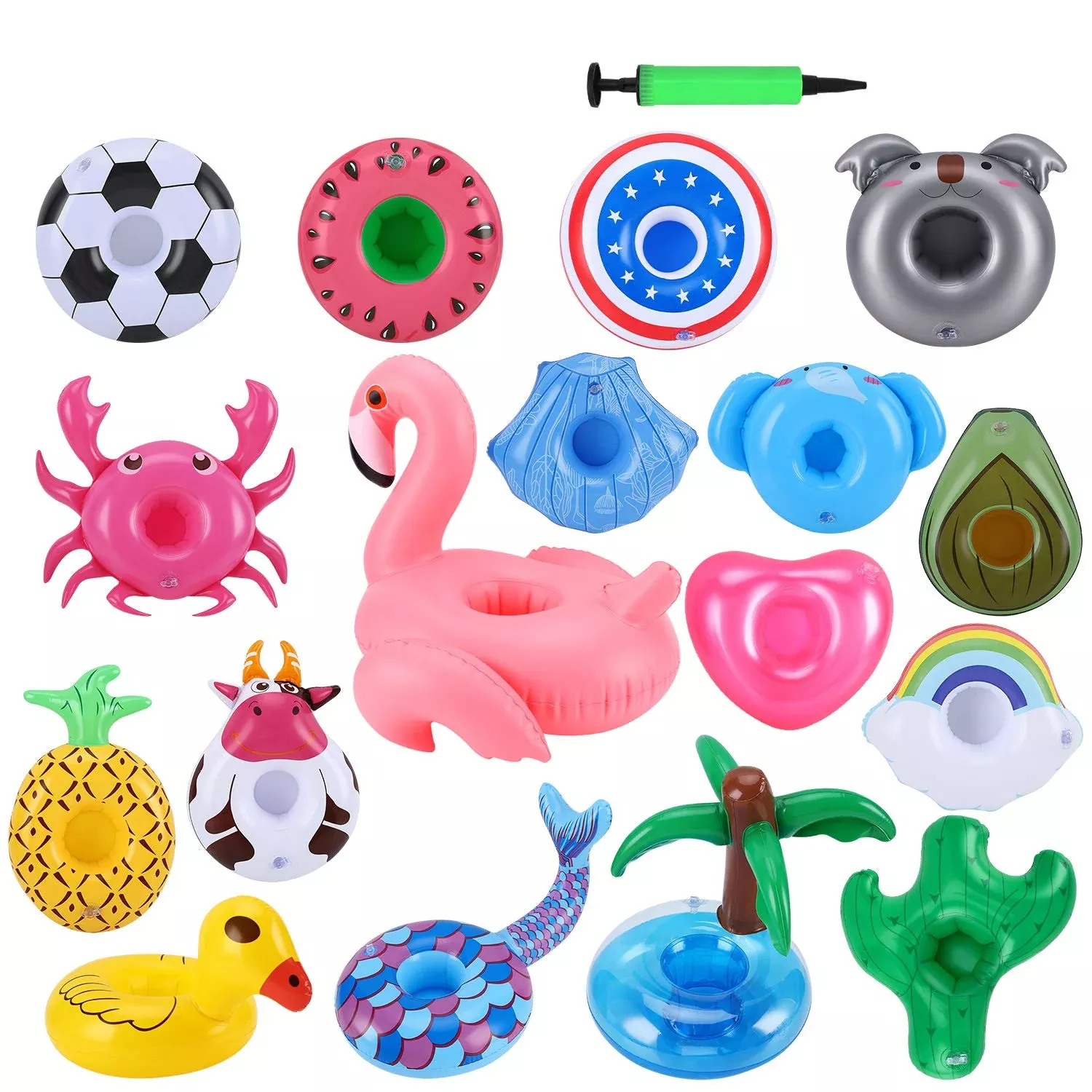 Green Vivid Inflatable Drink Holder 17 Pack,With Bigger Pink Moltres I
