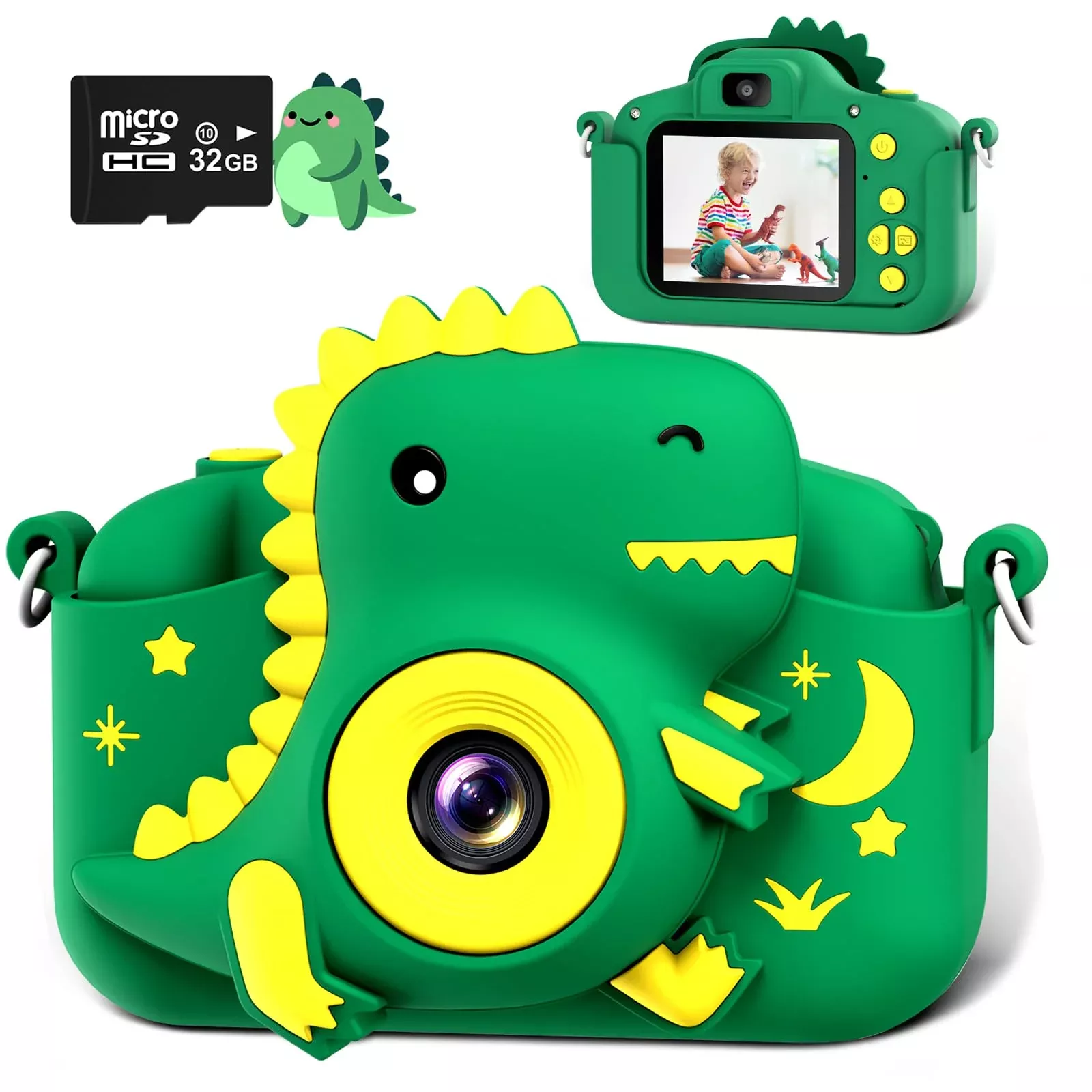 GREENKINDER Kids Camera Dinosaur Design 20MP HD Waterproof Green