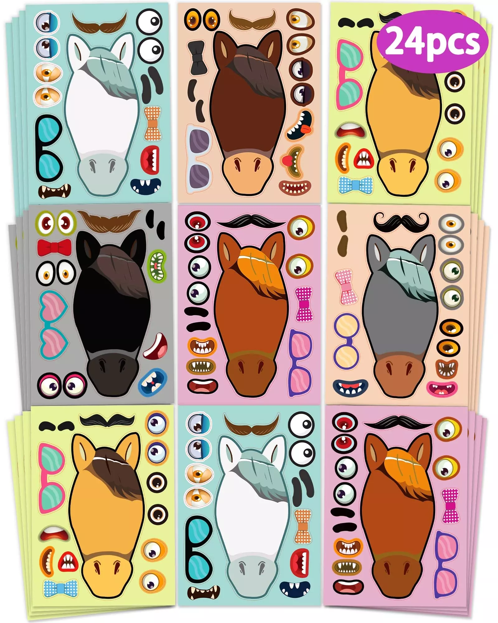 Greingways Make Your Own Animal Face Stickers, Multicolor, 24 Sheets