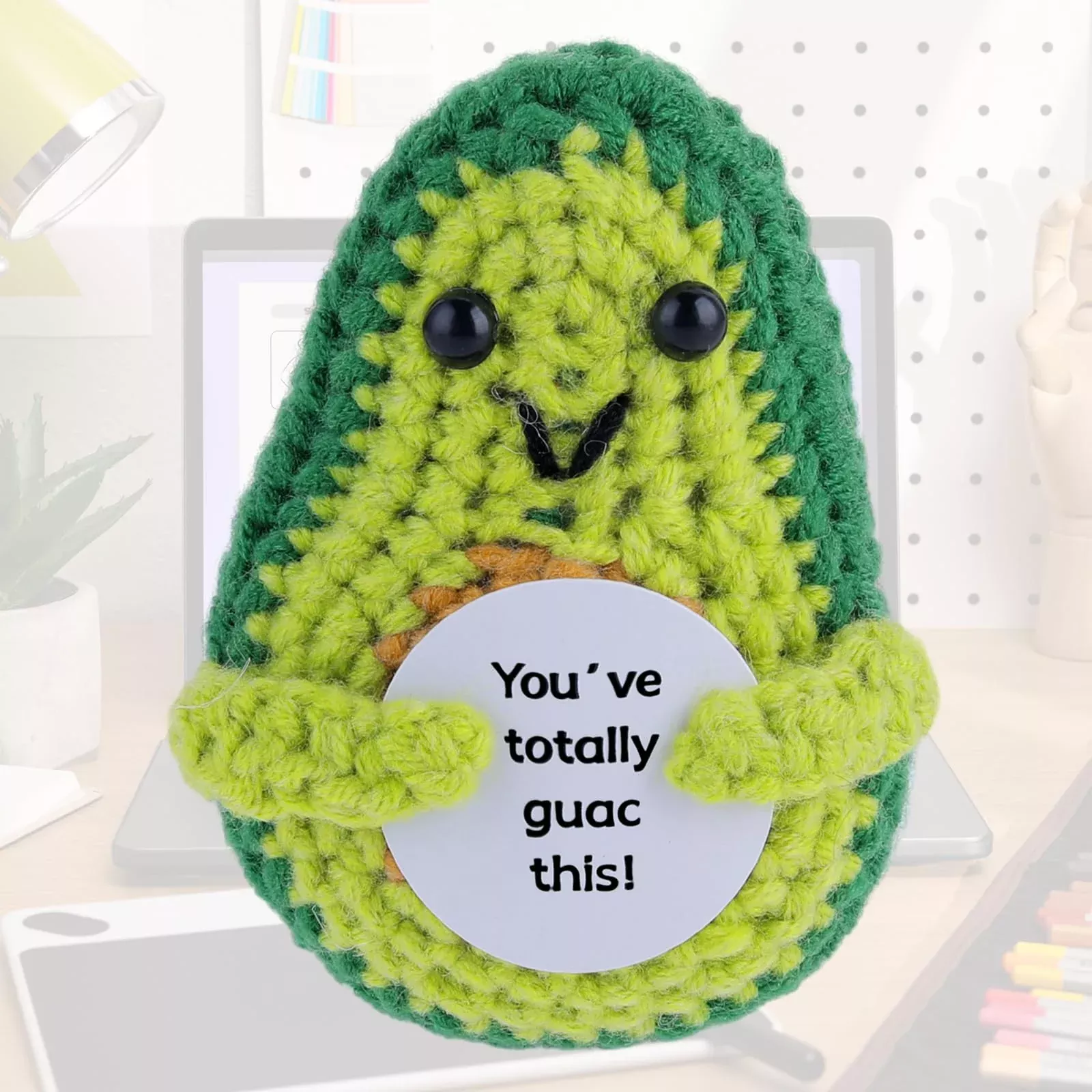 Grevosea Funny Positive Avocado, 3 Inch Mini Positive Avocado Crochet