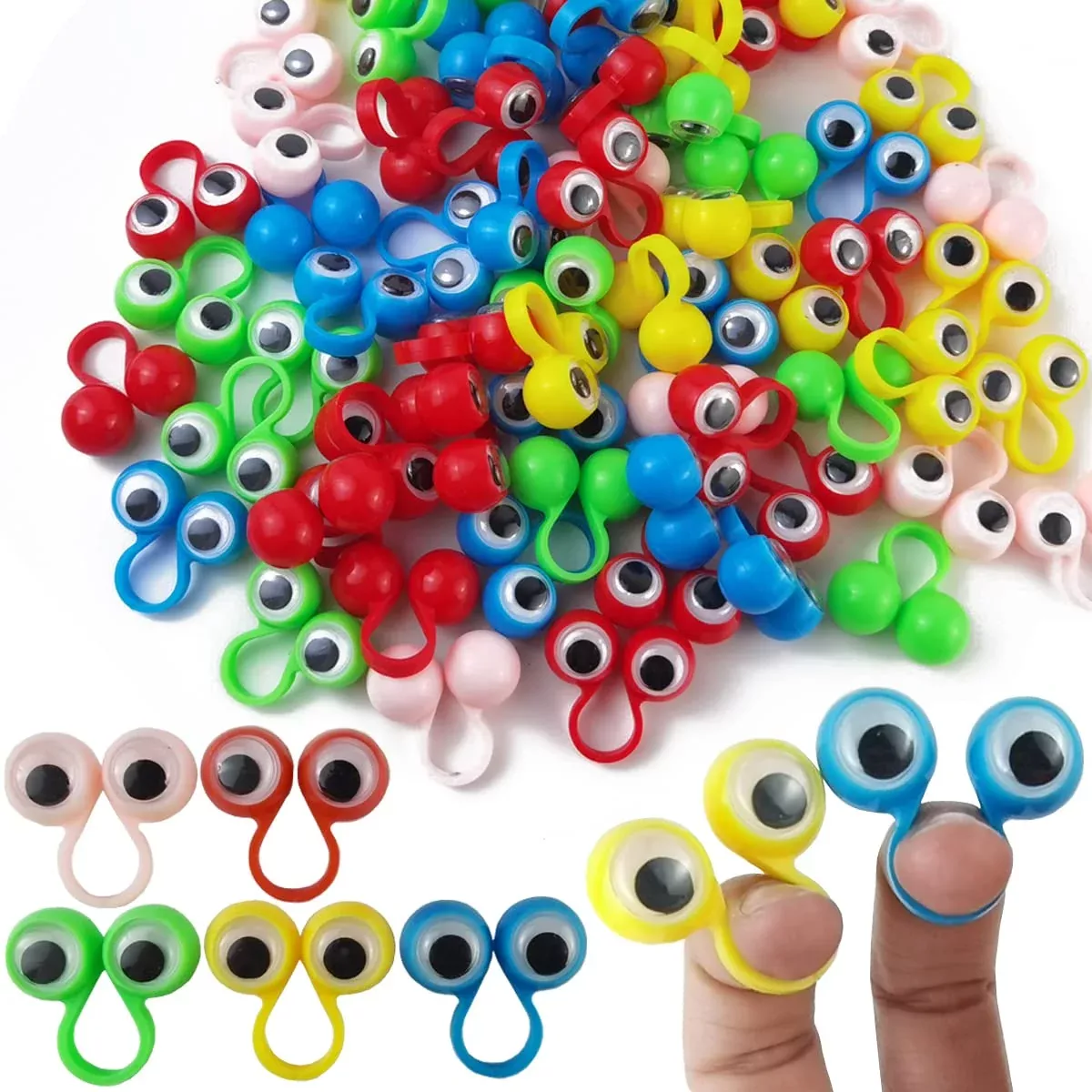 GXXMEI Wiggly Eyeball Finger Puppet Rings, 100PCS, Mult