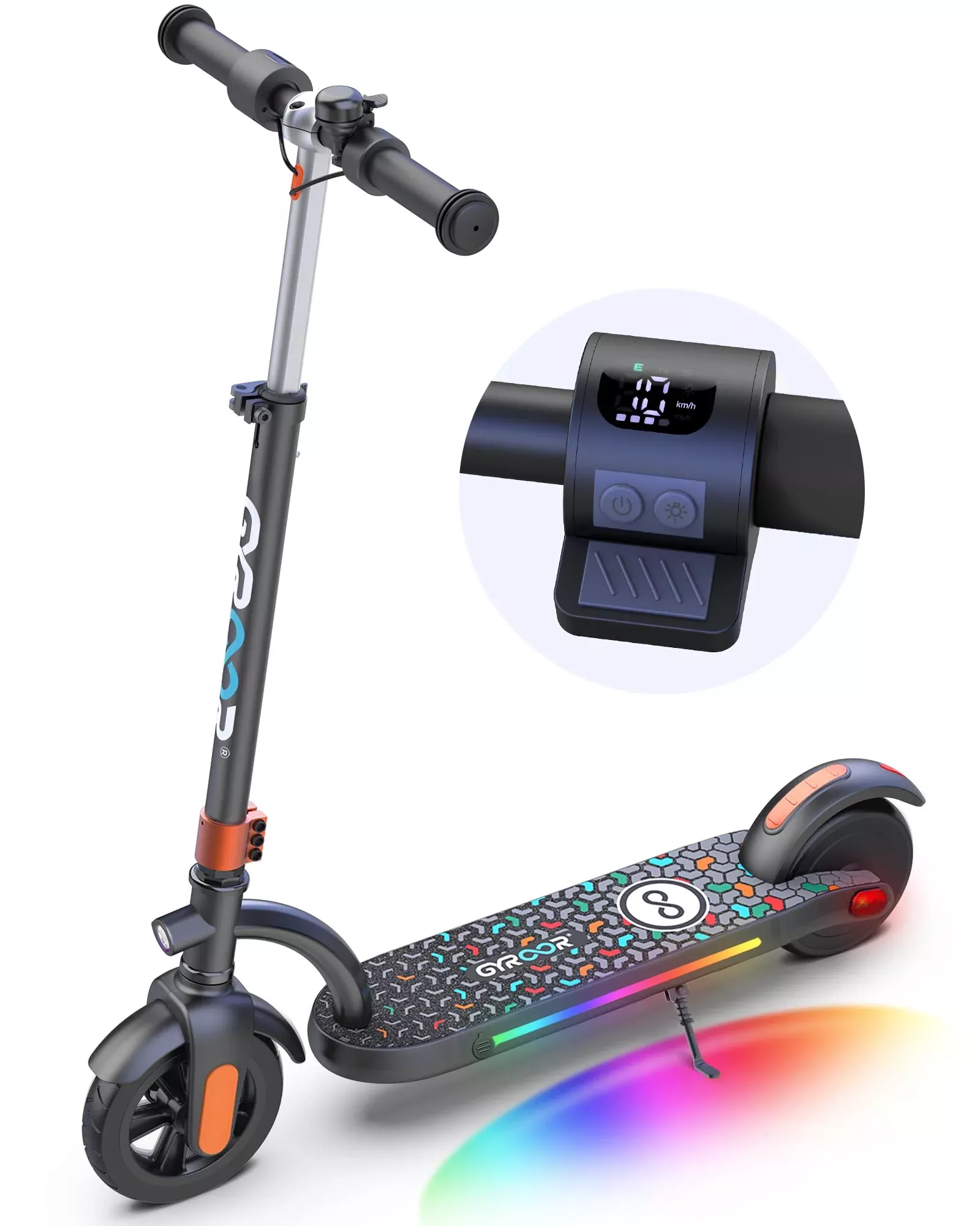 Gyroor Kids Electric Scooter, Adjustable Height, Orange, 143 lbs Capacity