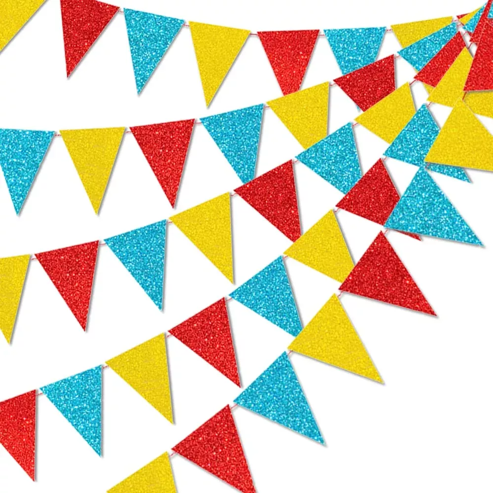 HADEEONG Carnival Pennant Banner, 15m, Glitter Paper, 5.1