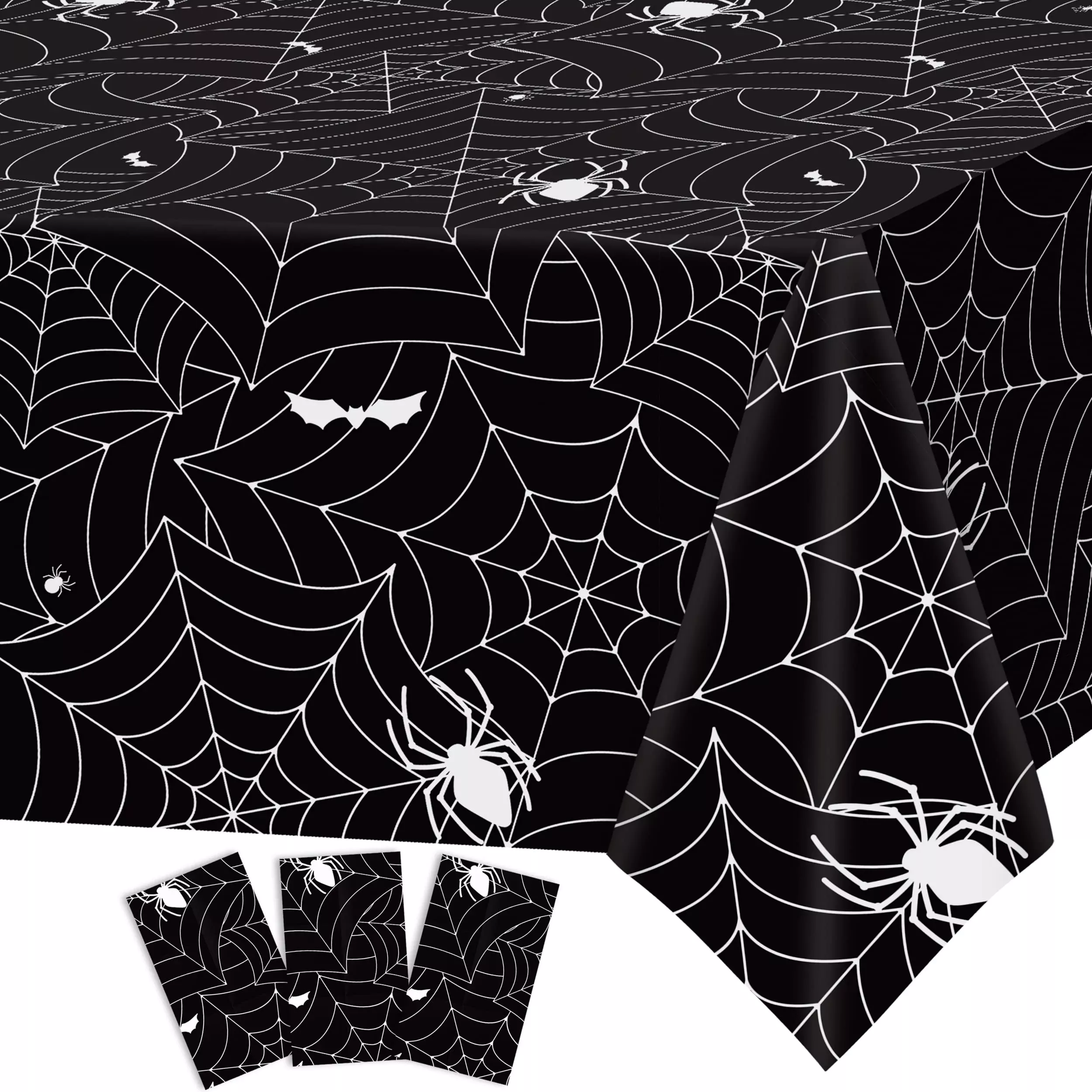 Halloween Tablecloth 3Pcs Black Spider Web Tablecloth Halloween Party