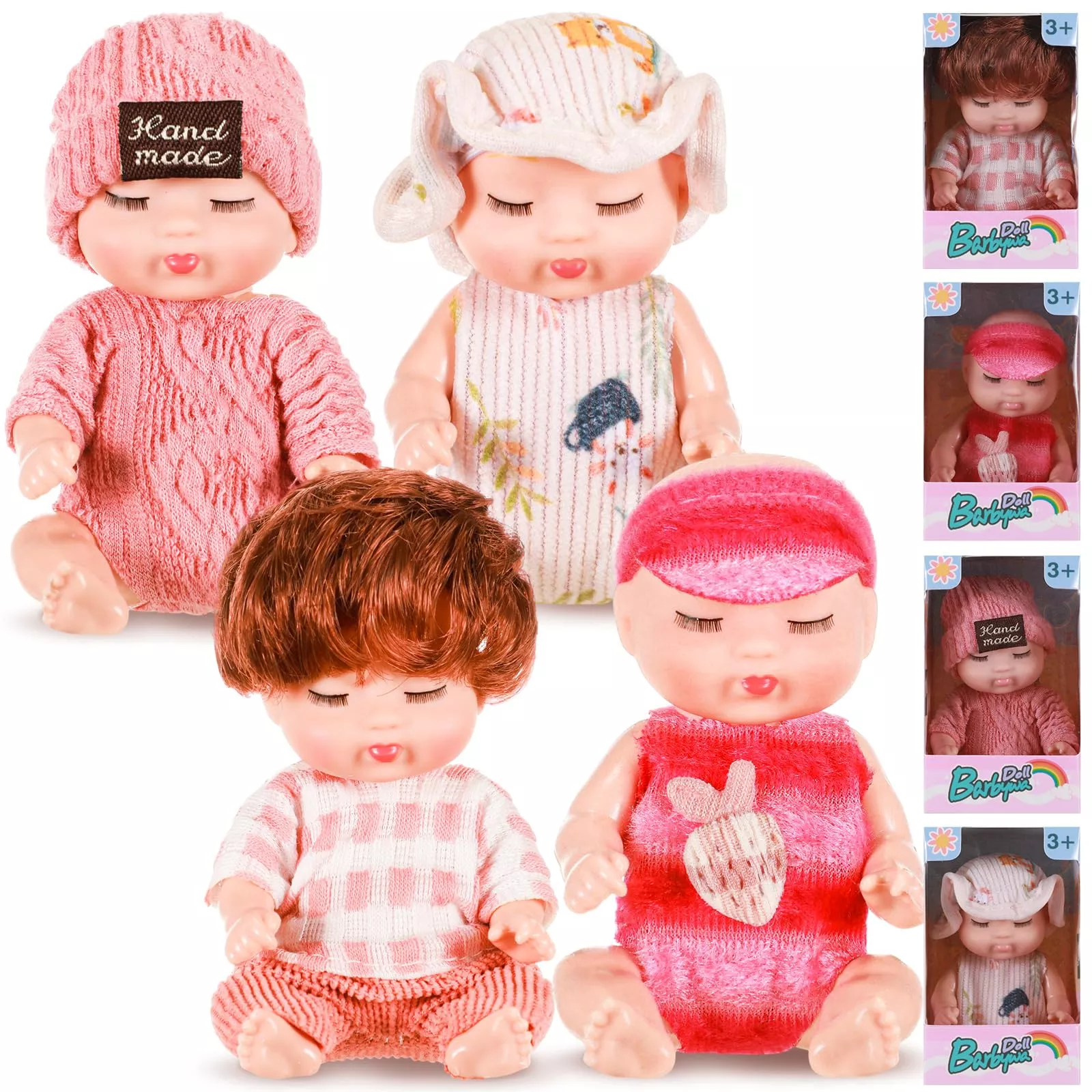 Hanaive Baby Dolls Set of 4, 4-Inch Multicolored PVC Dolls