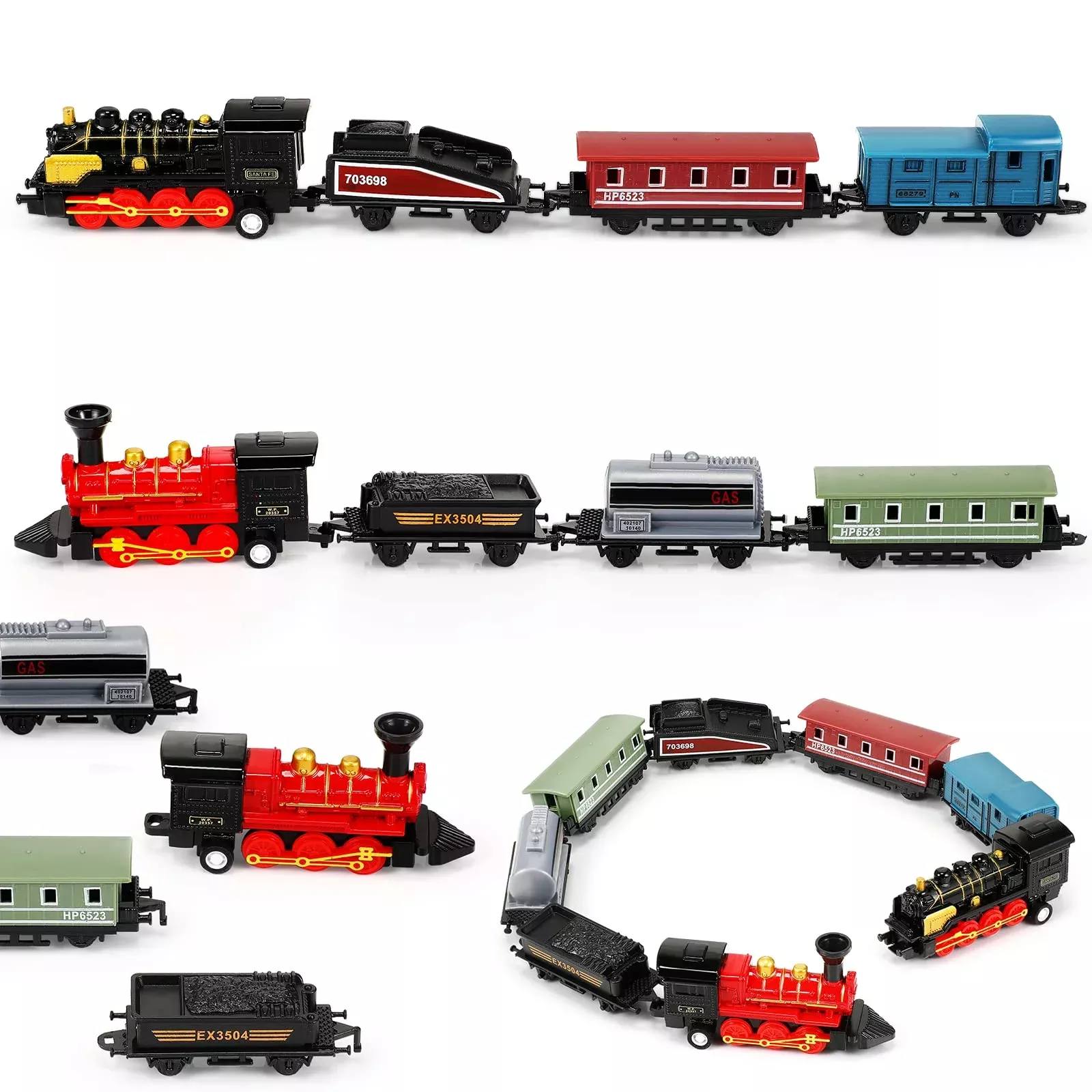 Hanaive Mini Simulation Steam Train Set, 2 Pieces, Black/Red, Small