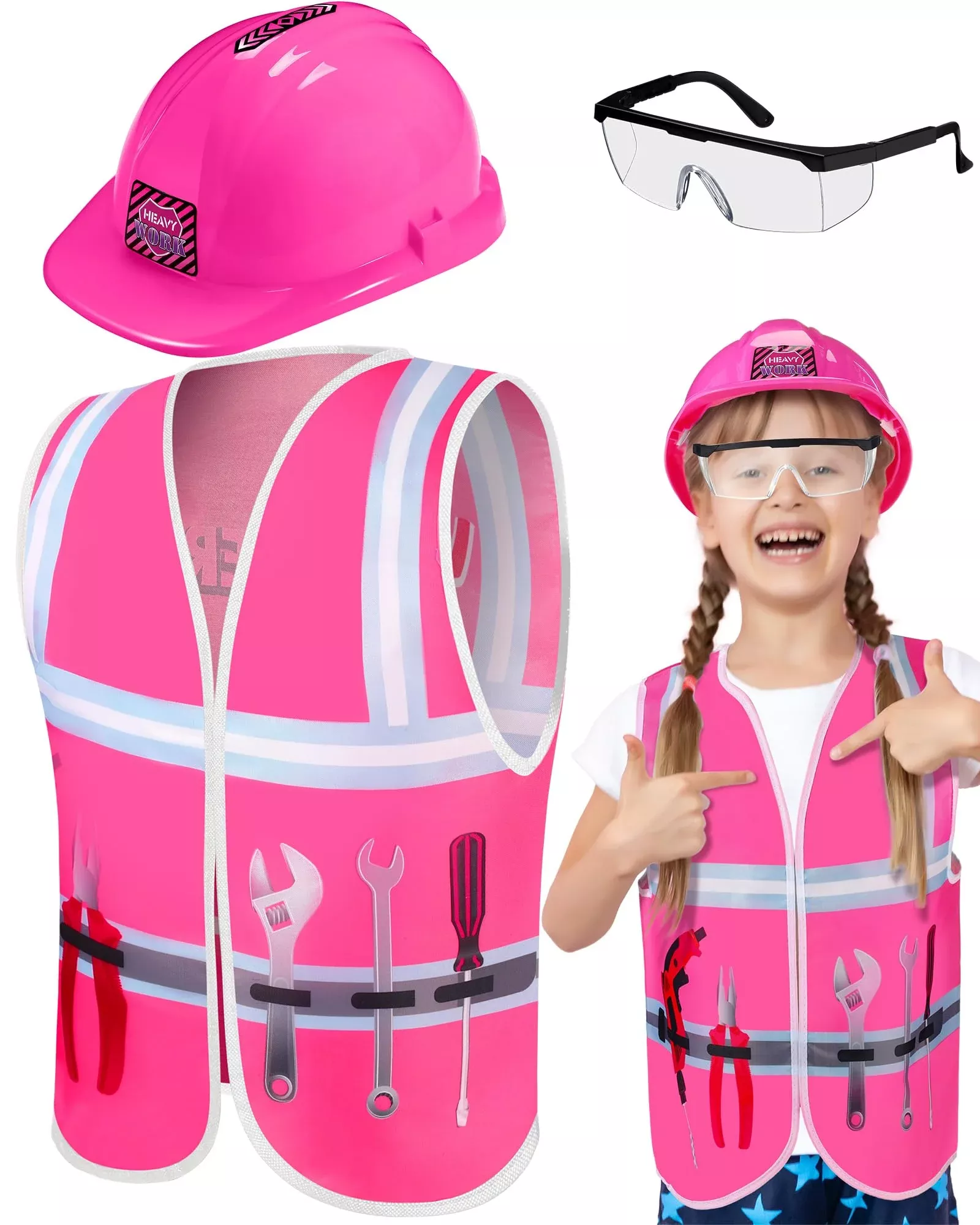 Handepo Construction Worker Costume Set for Kids, Pink, Size: 50x43 cm