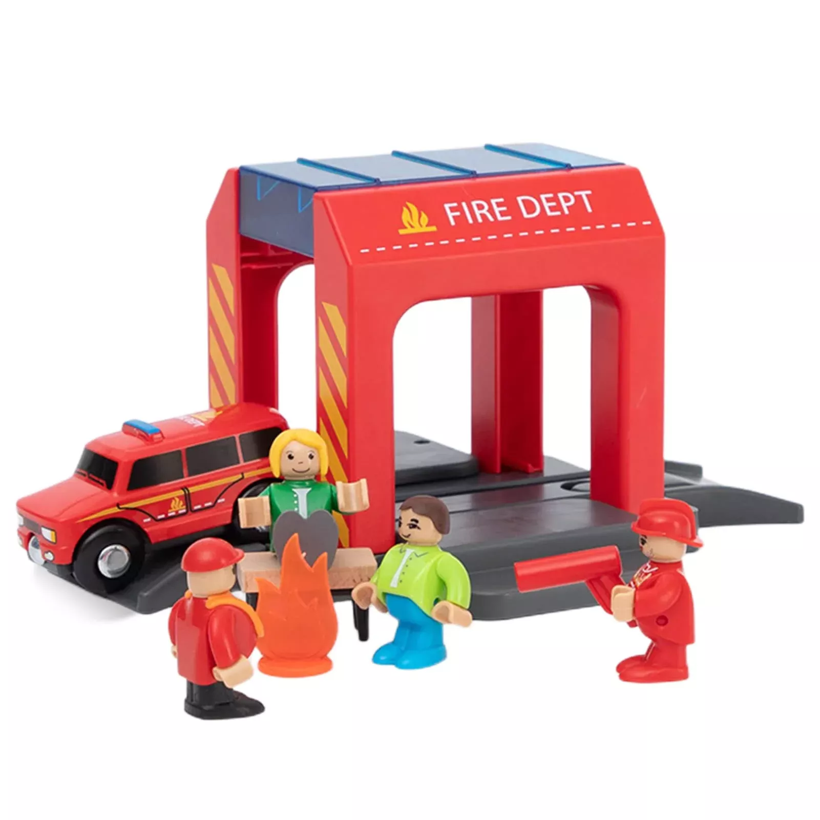 HANQIANN Fire Office Train Set for Wooden Tracks, 8.5x4.5