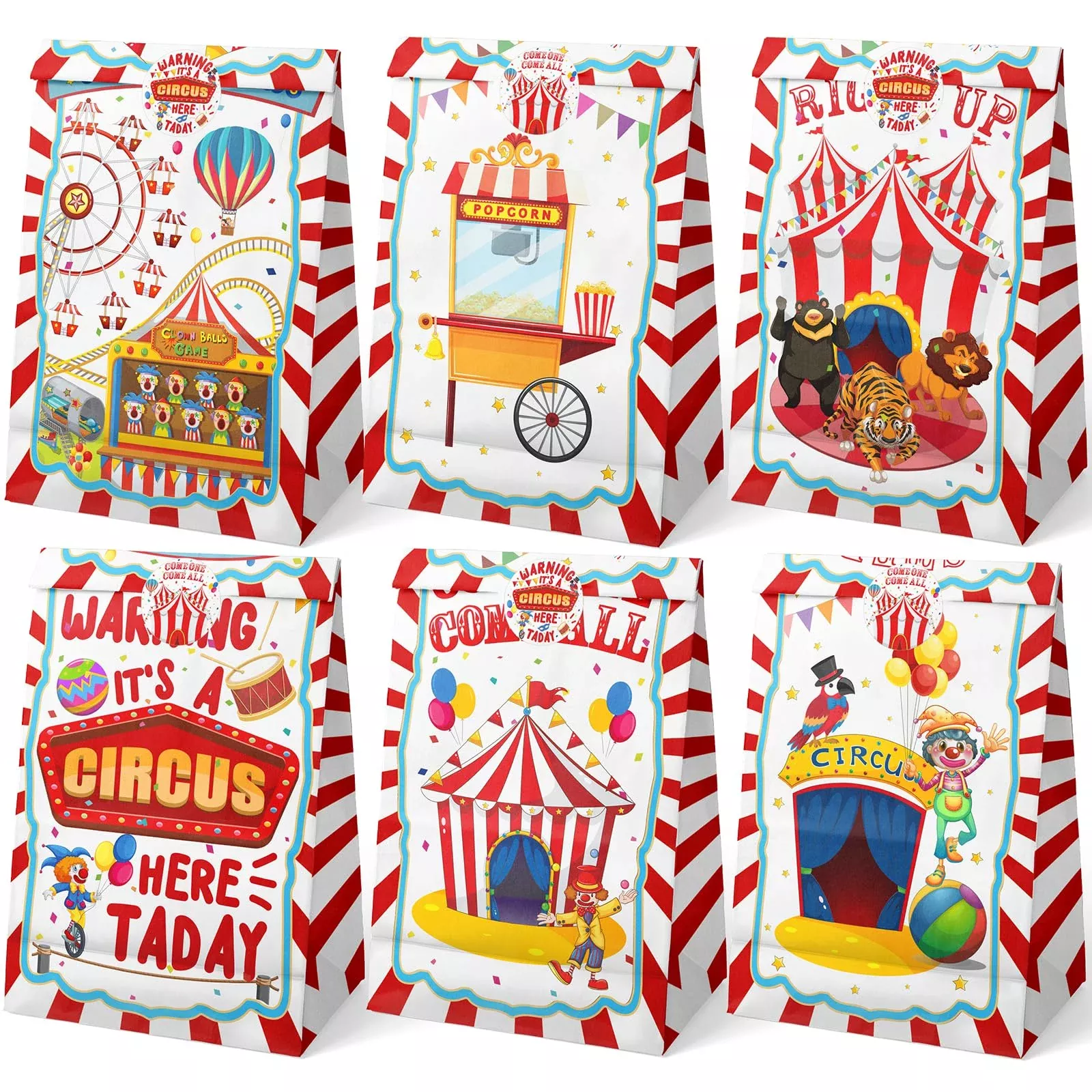 HaPiBiDesign Circus Favor Bags, 24 Pack, Red/White/Blue,