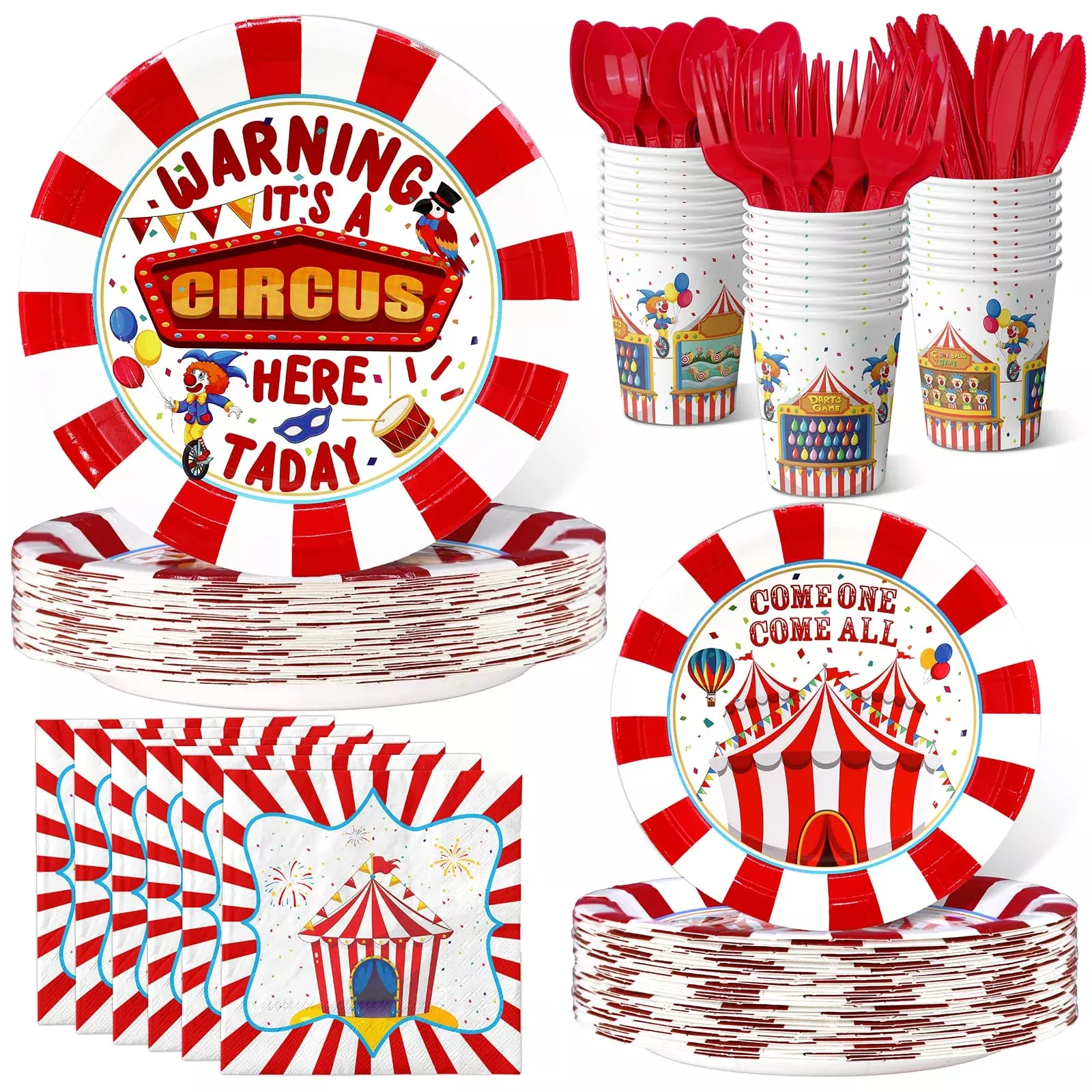 HaPiBiDesign Circus Party Supplies Set for 20 Guests - Red