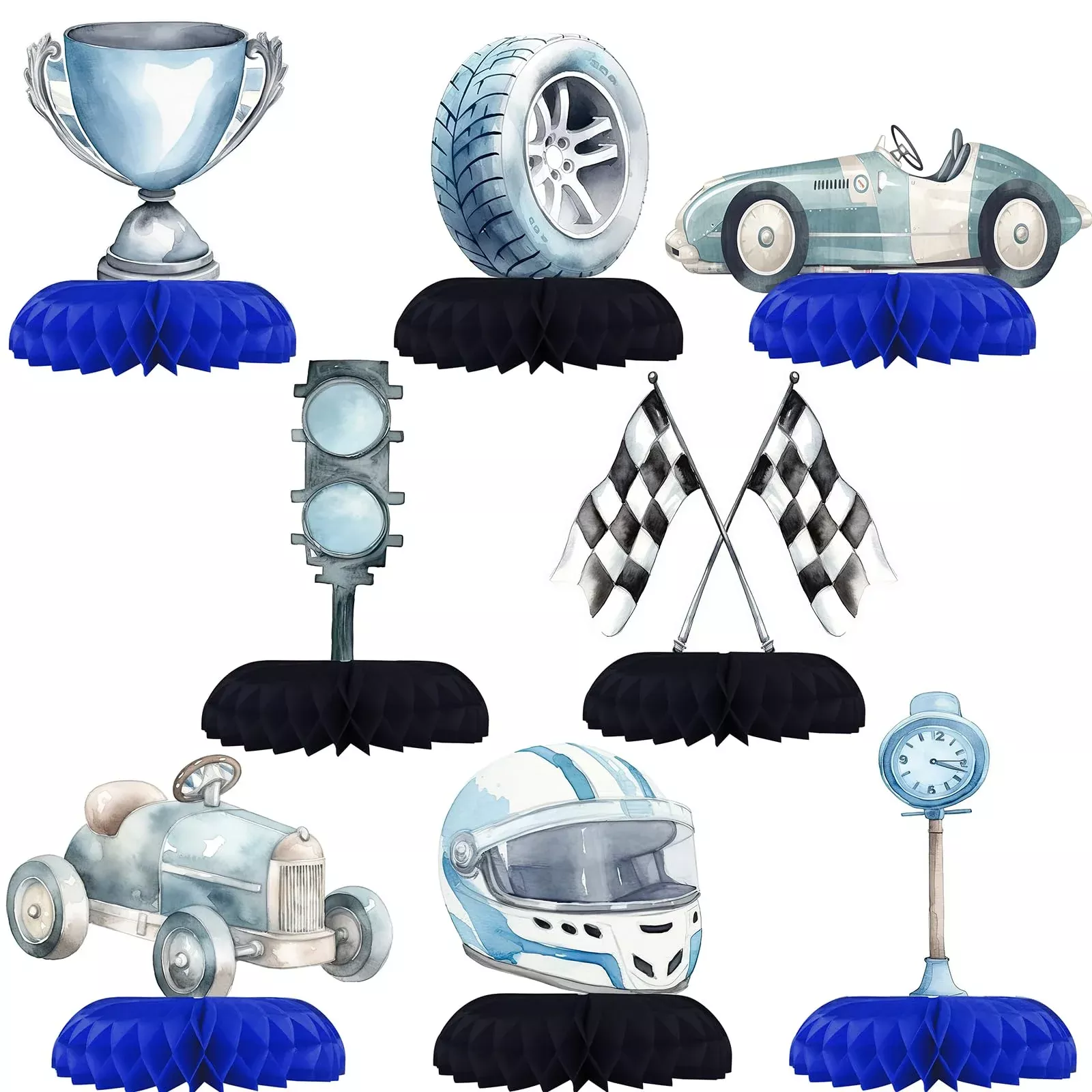 HaPiBiDesign Race Car Party Centerpieces, 12 Count, Honeycomb Decor