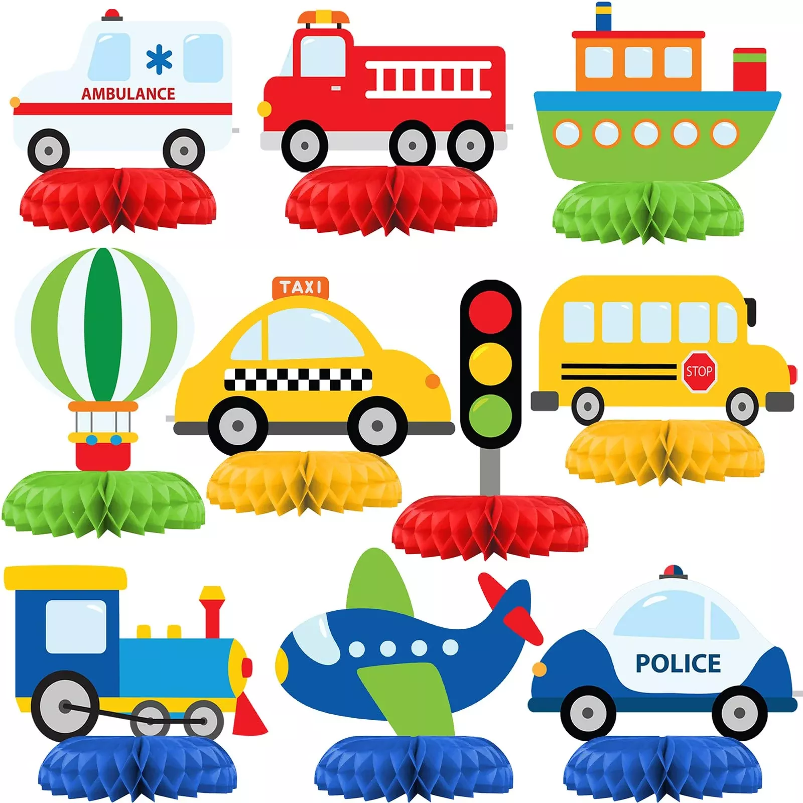 HaPiBiDesign Transportation Party Decorations - Honeycomb Centerpieces, 10 pcs