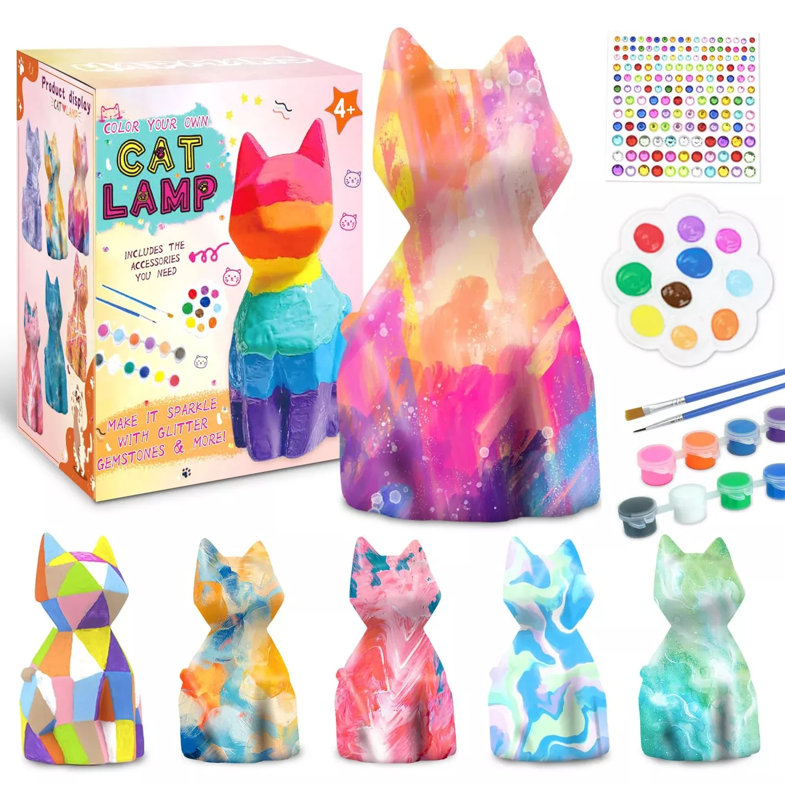 HAPMARS DIY Cat Lamp Kit for Kids, Small, Safe Art Craft Painting