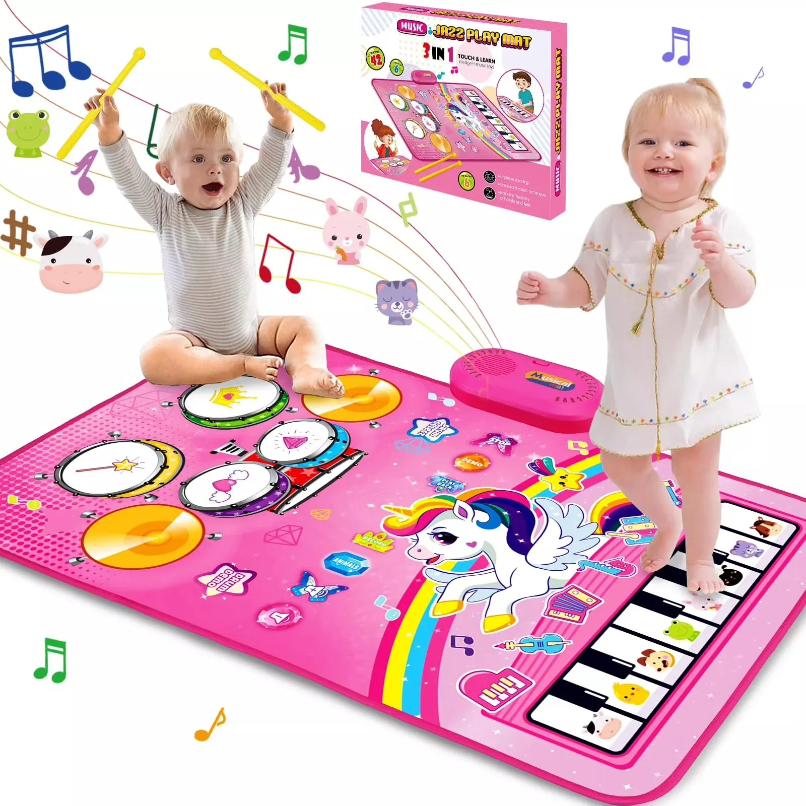Hapyland Musical Play Piano Mat for Toddlers, Pink, Large Size