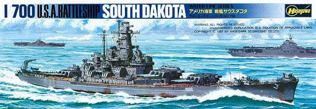 Hasegawa 49607 1/700 USS South Dakota Battleship (Water Line) Model Kit