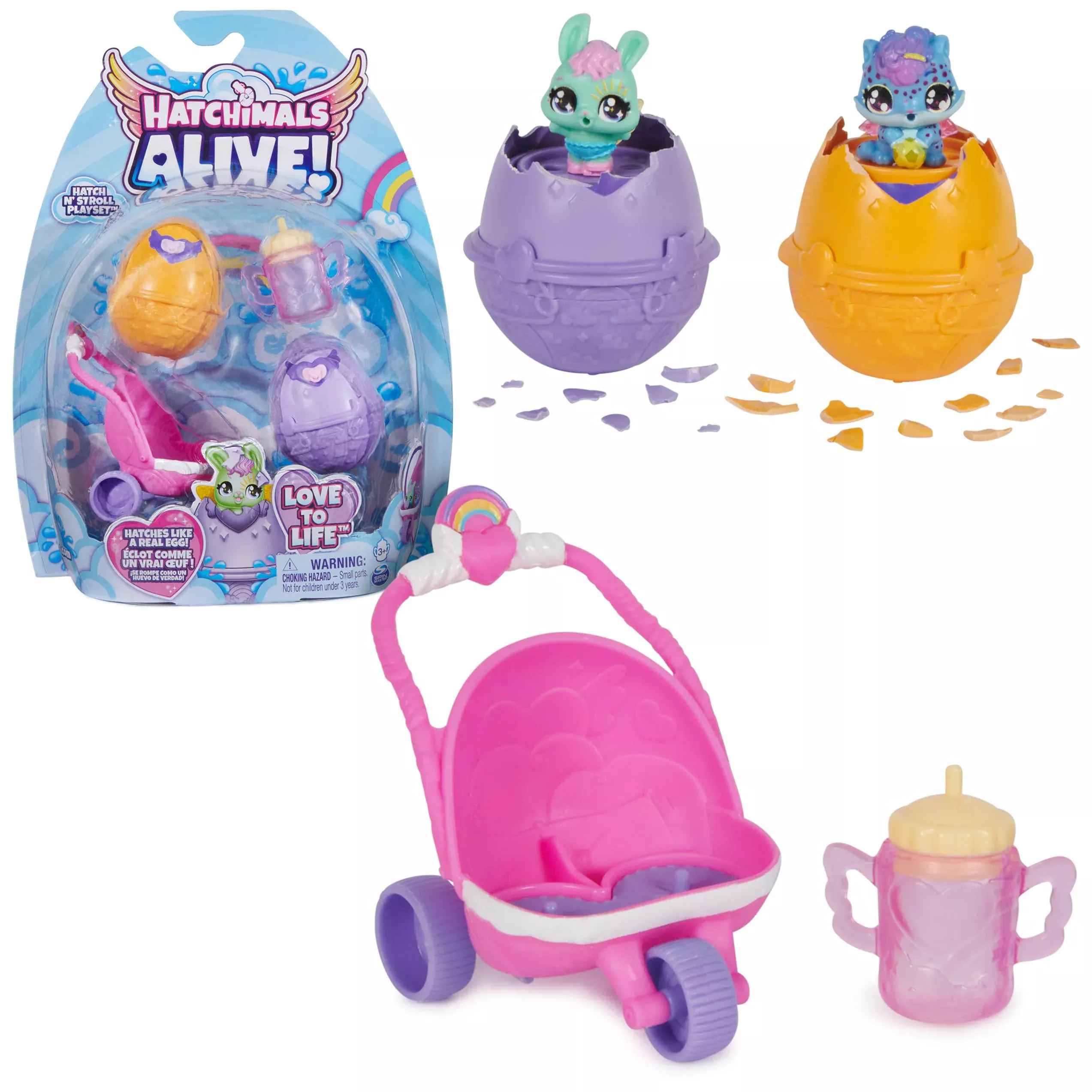 Hatchimals Alive Hatch N’ Stroll Playset with Stroller, 2 Eggs,