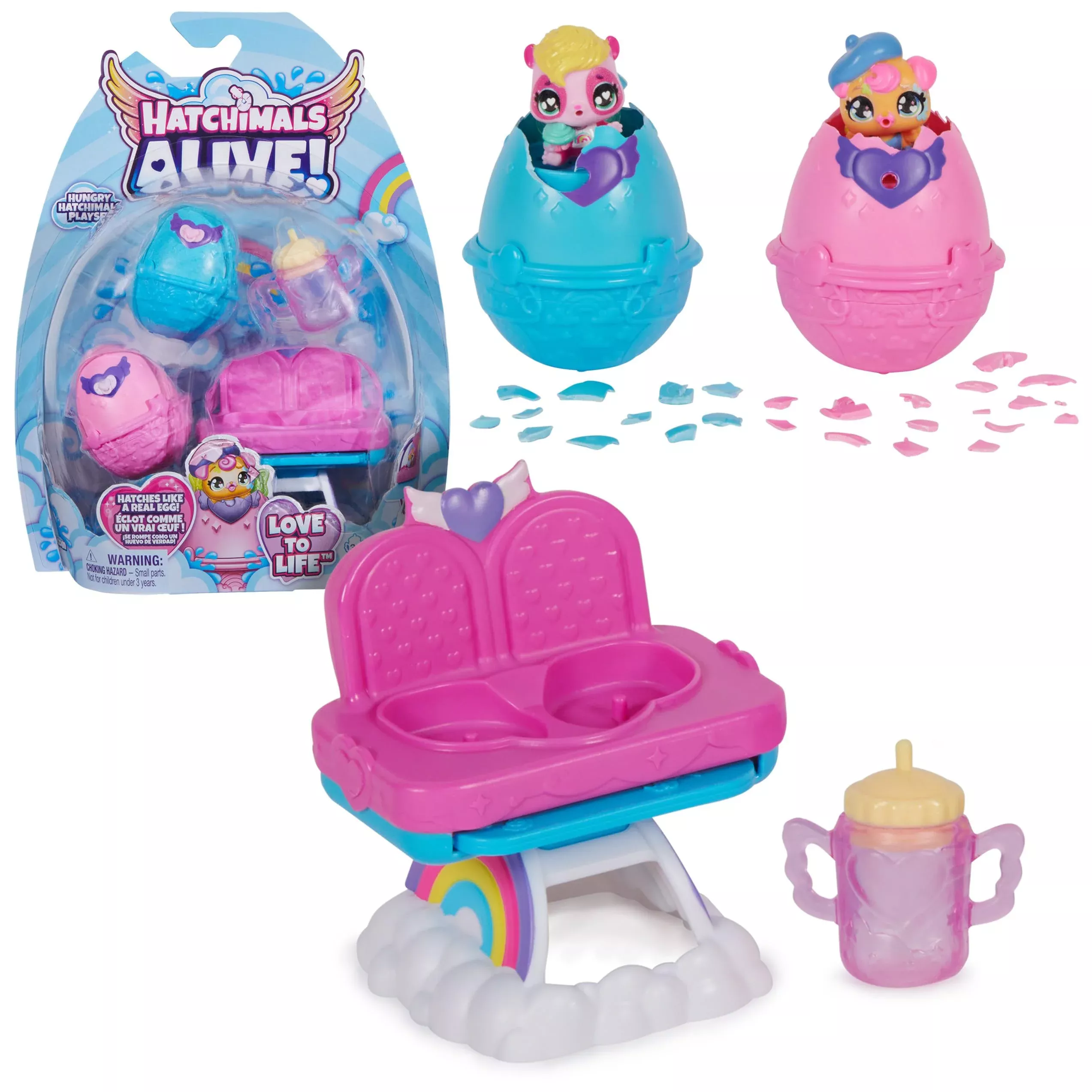 Hatchimals Alive Playset with Highchair, 2 Self-Hatching Eggs, Colorful