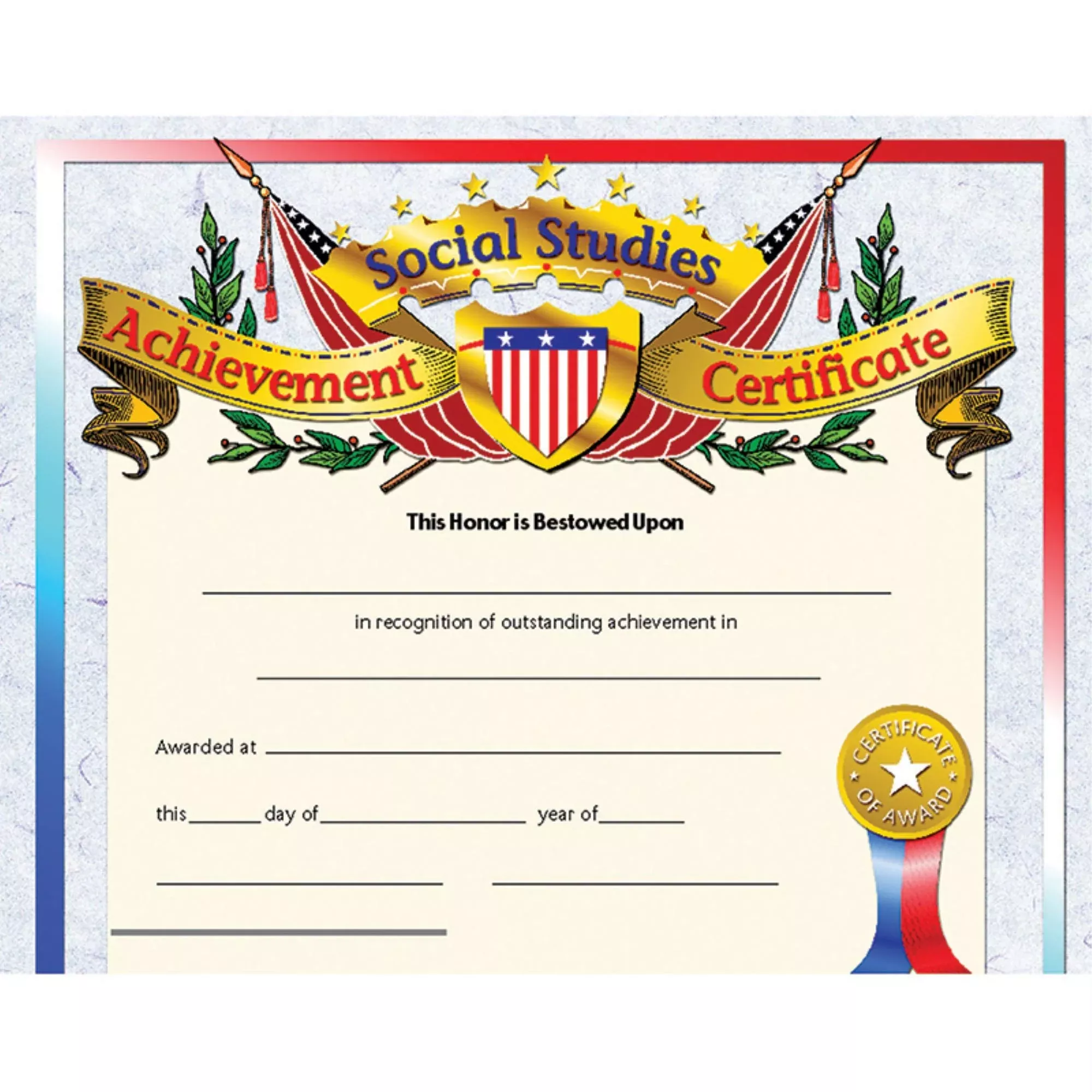 Hayes Social Studies Achievement Certificates 8.5" x 11" Multi 30 Pack