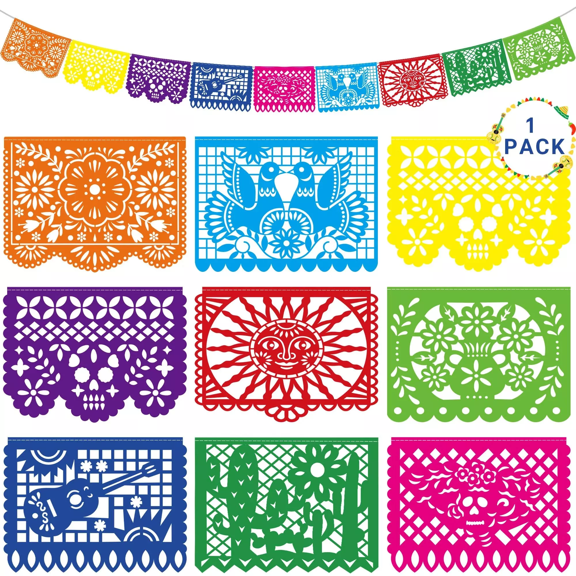 Heartome Cinco De Mayo Banner, 18FT Colorful Plastic Flags, 9 Pieces