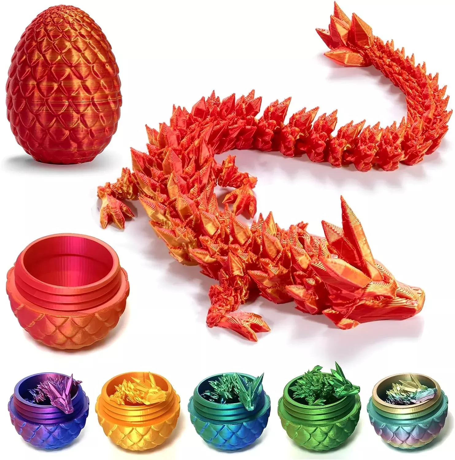 HEFANDAISHU Crystal Dragon Fidget Toy 12" Red Mix Gold