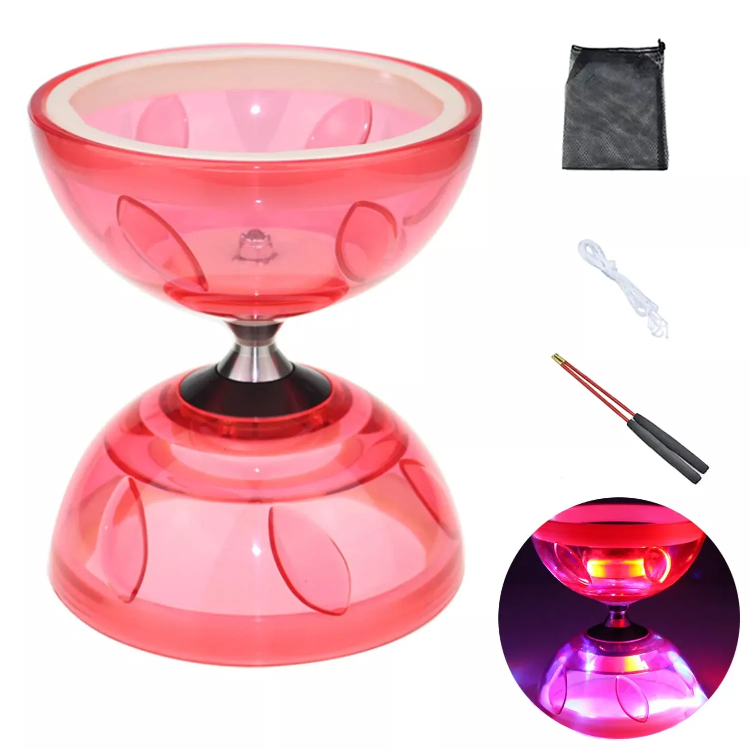 HenMerry Diabolo Set, 5.12" Red, Includes Hand Sticks