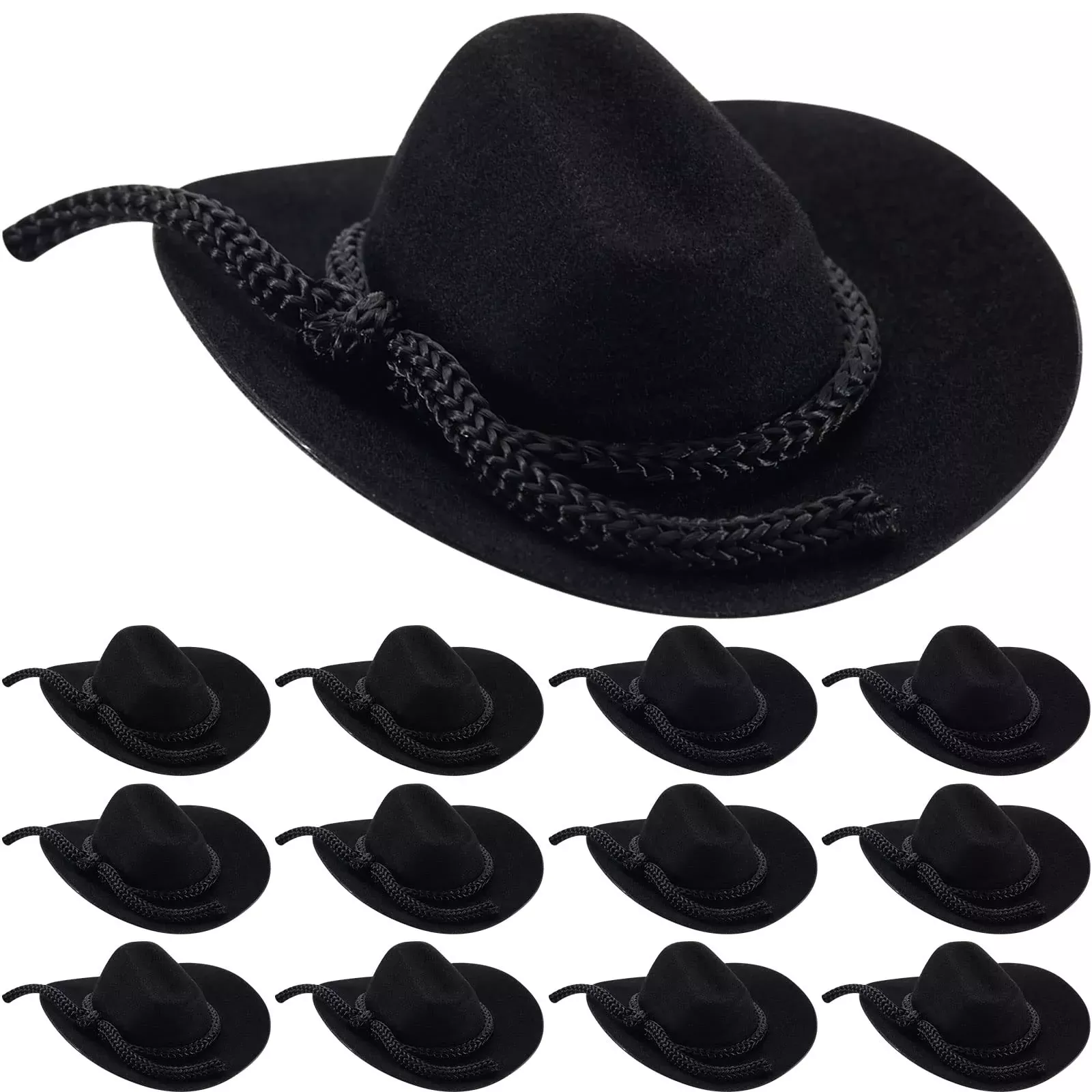 Hercicy Mini Cowboy Hats for Dolls, Black, 24 Pack, 2.36
