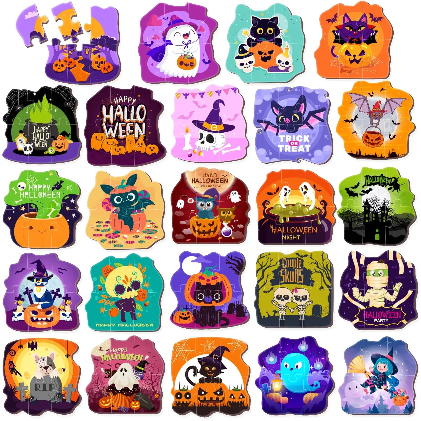 HFAYDZSW Halloween Jigsaw Puzzle 4x4 inches Multicolor 24 Designs