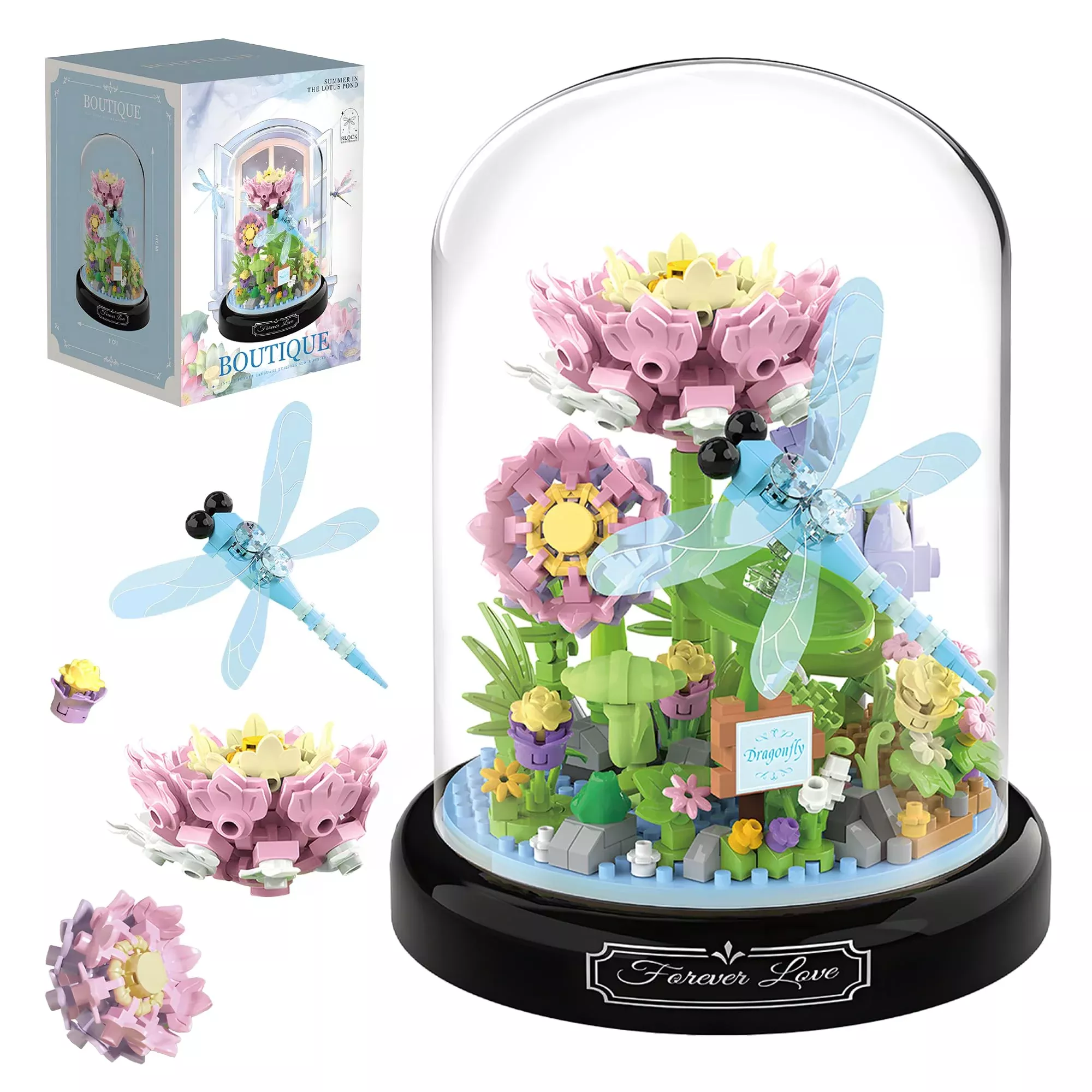 Hi-Reeke Flower Dragonfly Bouquet Building Block Set, Micro Mini Botan