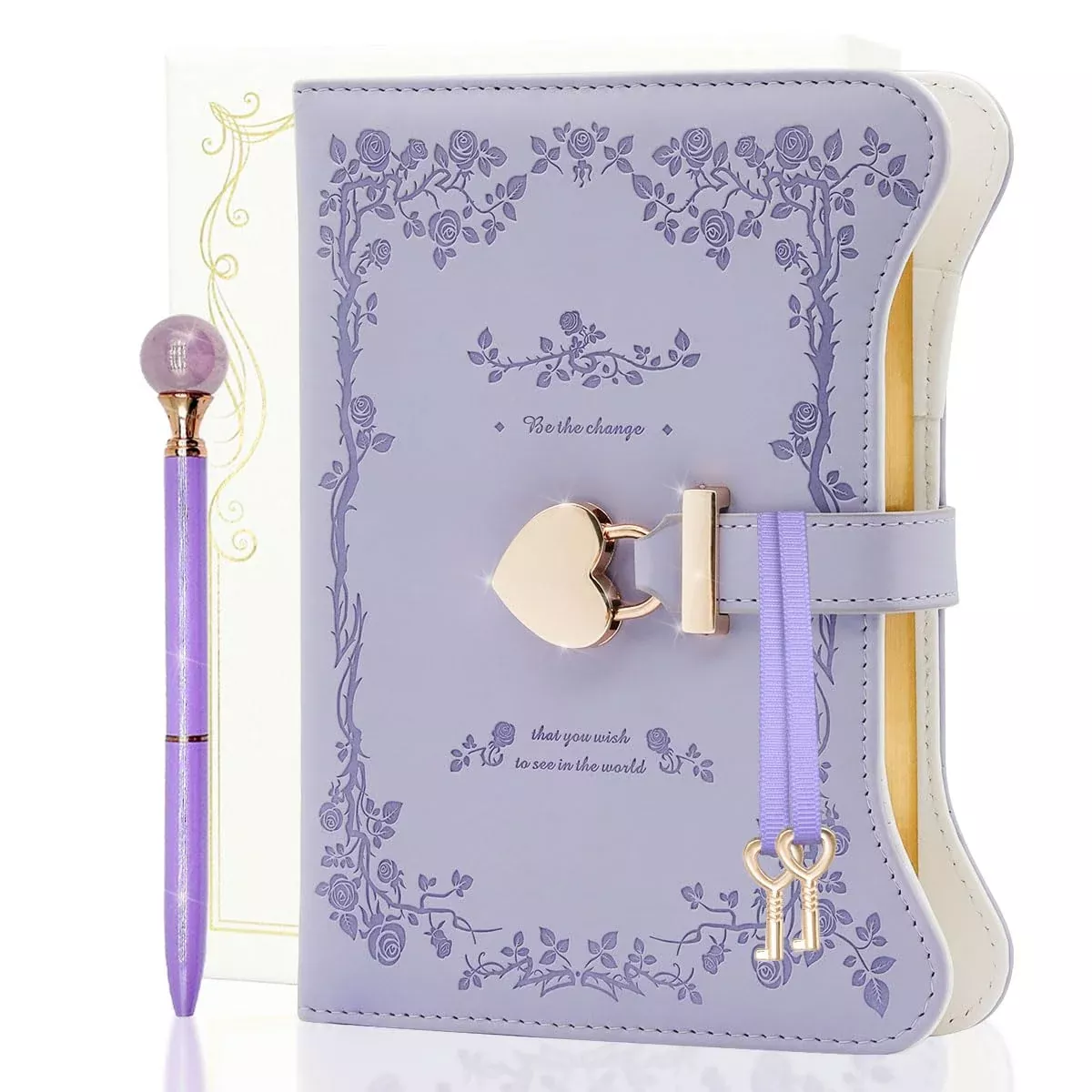 hi!SCI Lavender Purple B6 Diary with Golden Heart Lock and Key