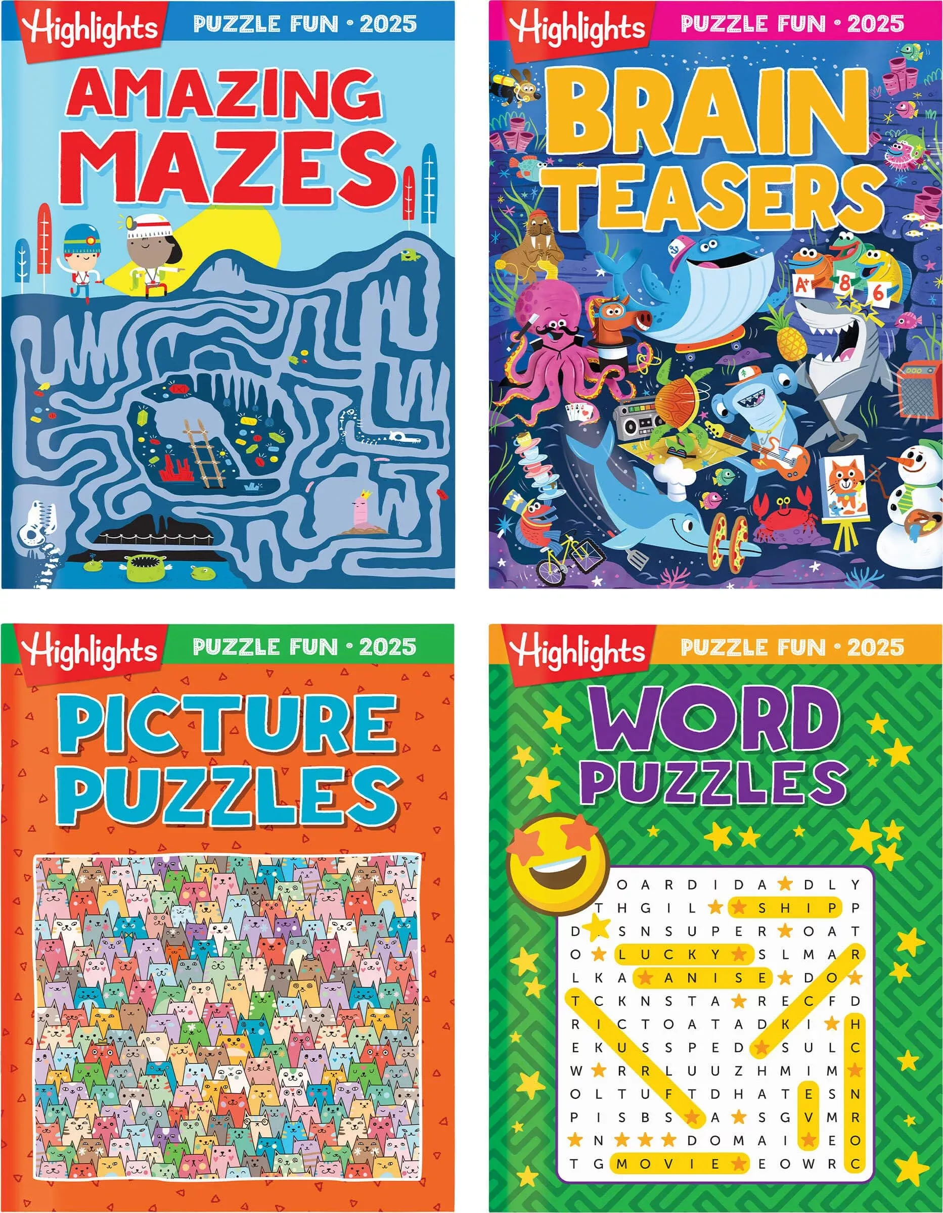 Highlights for Children Puzzle Fun 4-Book Set, 9x11 inches, Screen-Free