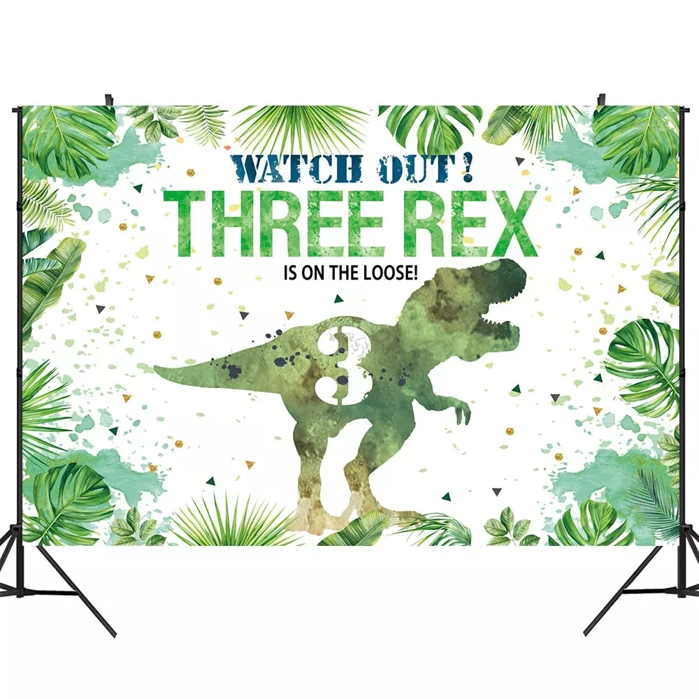 Hilioens 8 6Ft Three-Rex Birthday Backdrop For Boys Dinosaur 3Rd Birth
