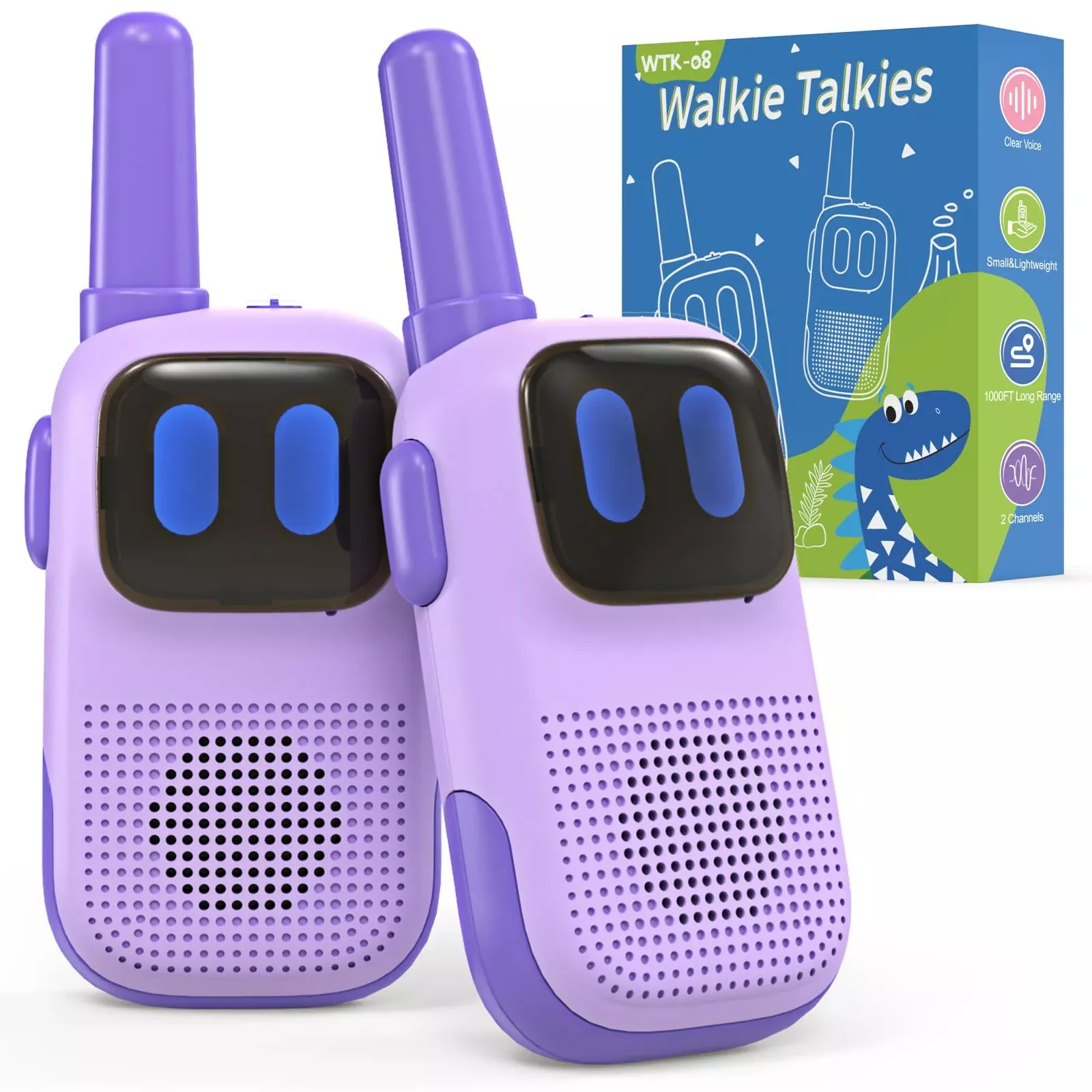 Holiky Kids Walkie Talkies 2 Pack, Purple, Lightweight, 1000FT