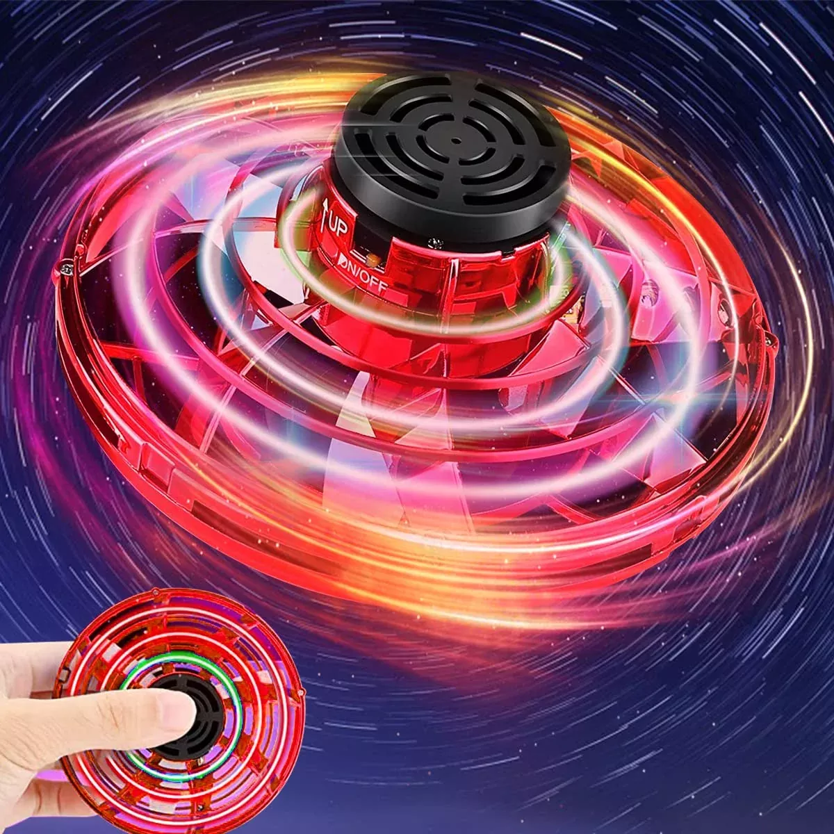 HONBQYCC Mini UFO Drone Spinner with Intelligent Sensor, Red, Small