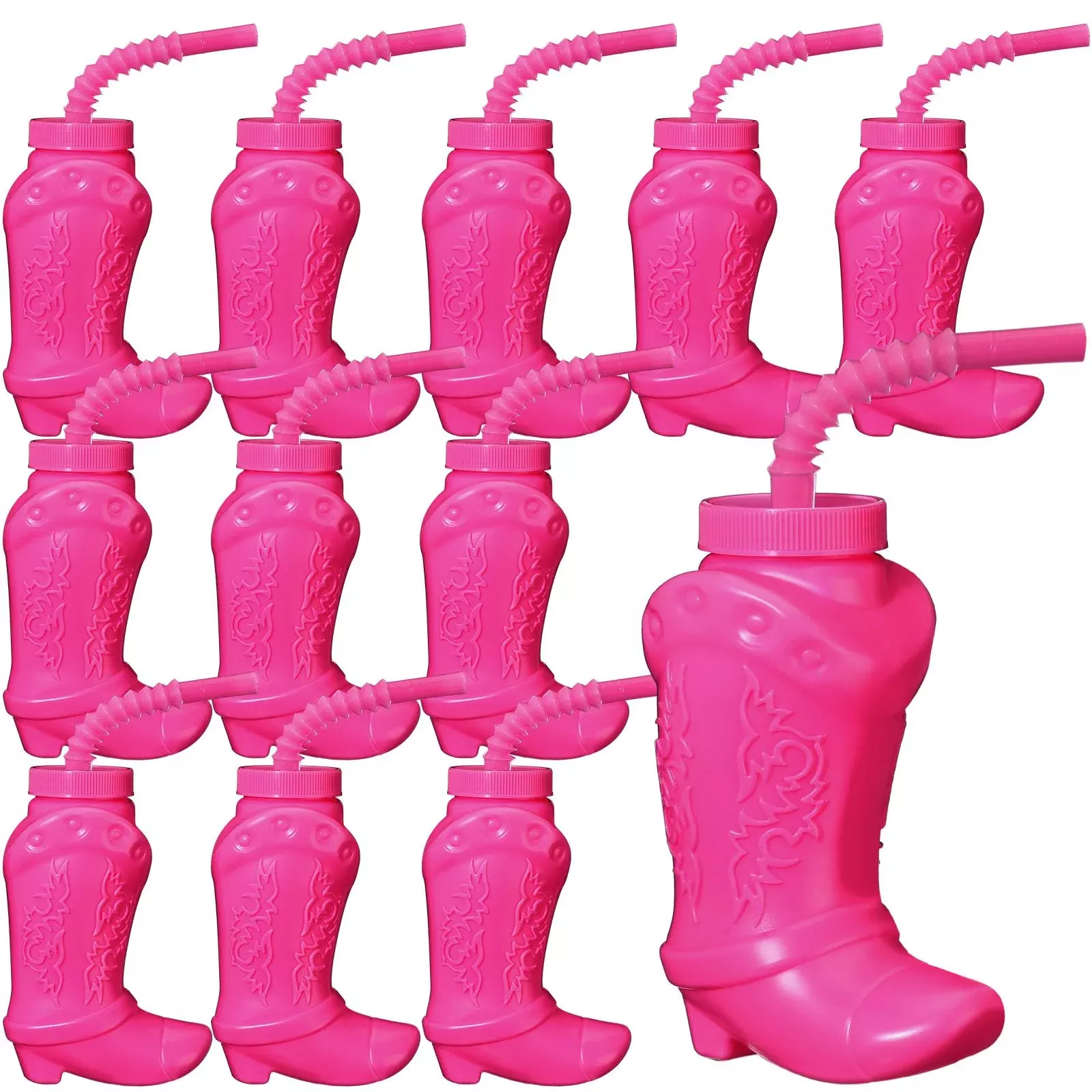 Hoolerry 12 Pcs Cowboy Boot Party Plastic Cups With Straws And Lids 10