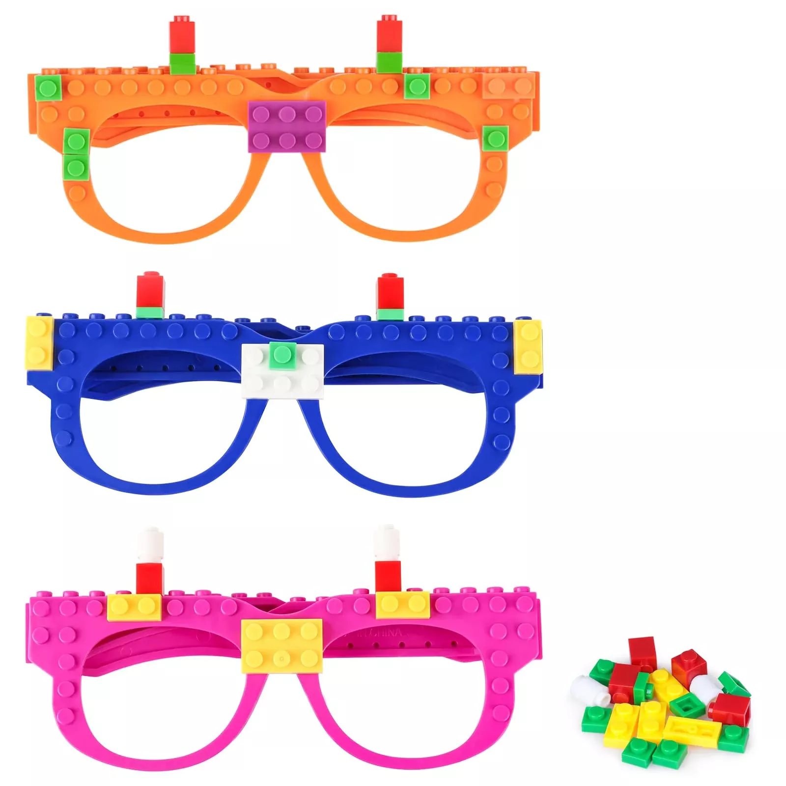 Hooqict DIY Building Blocks Glasses Set, 9 Pcs, 3 Colors for