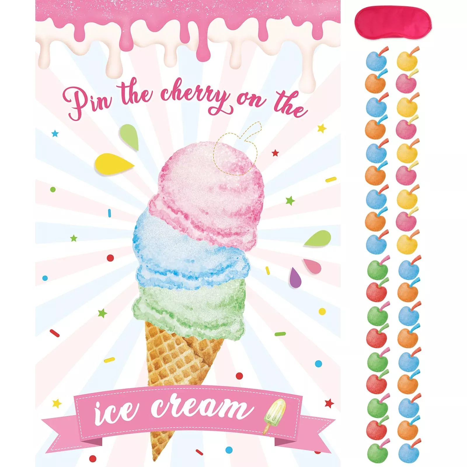 Hooqict Pin The Cherry On The Ice Cream Game Large Pink Poster Set