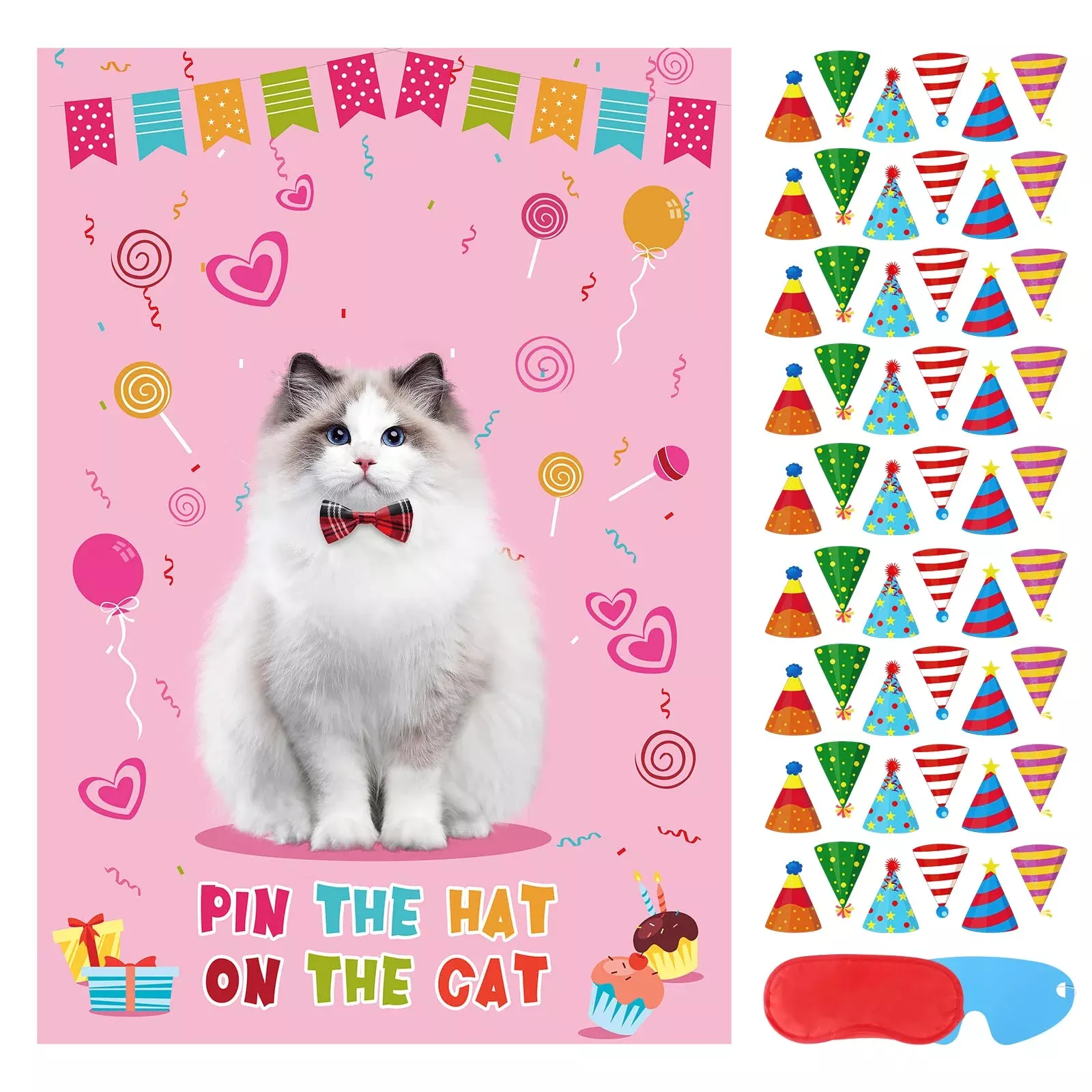 Hooqict Pin The Hat On The Cat Game, Large Multicolor Party Supplies