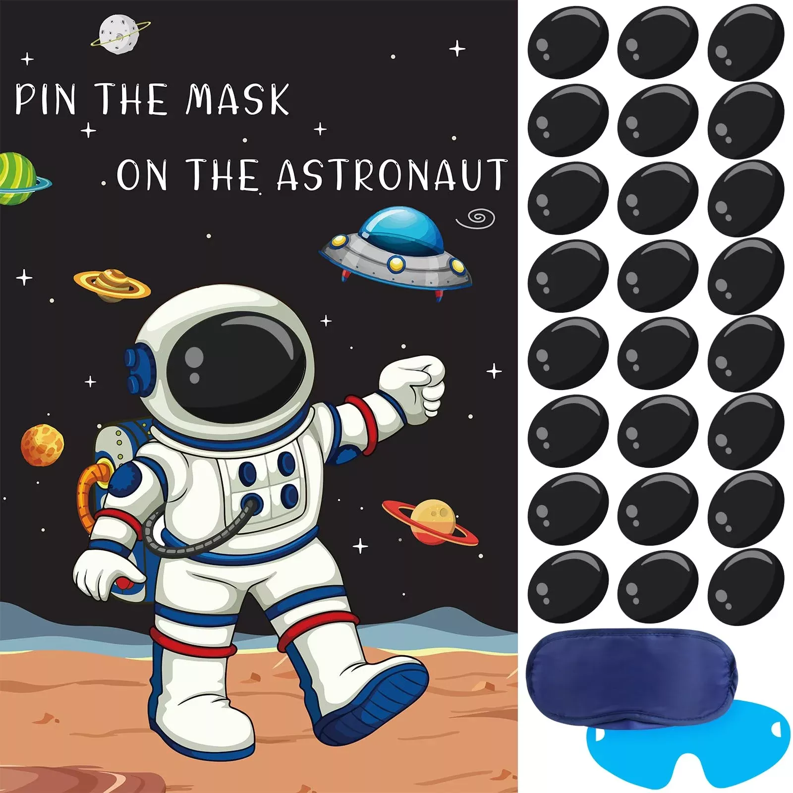Hooqict Pin The Mask on The Astronaut Game, Large, Black, 24 Stick