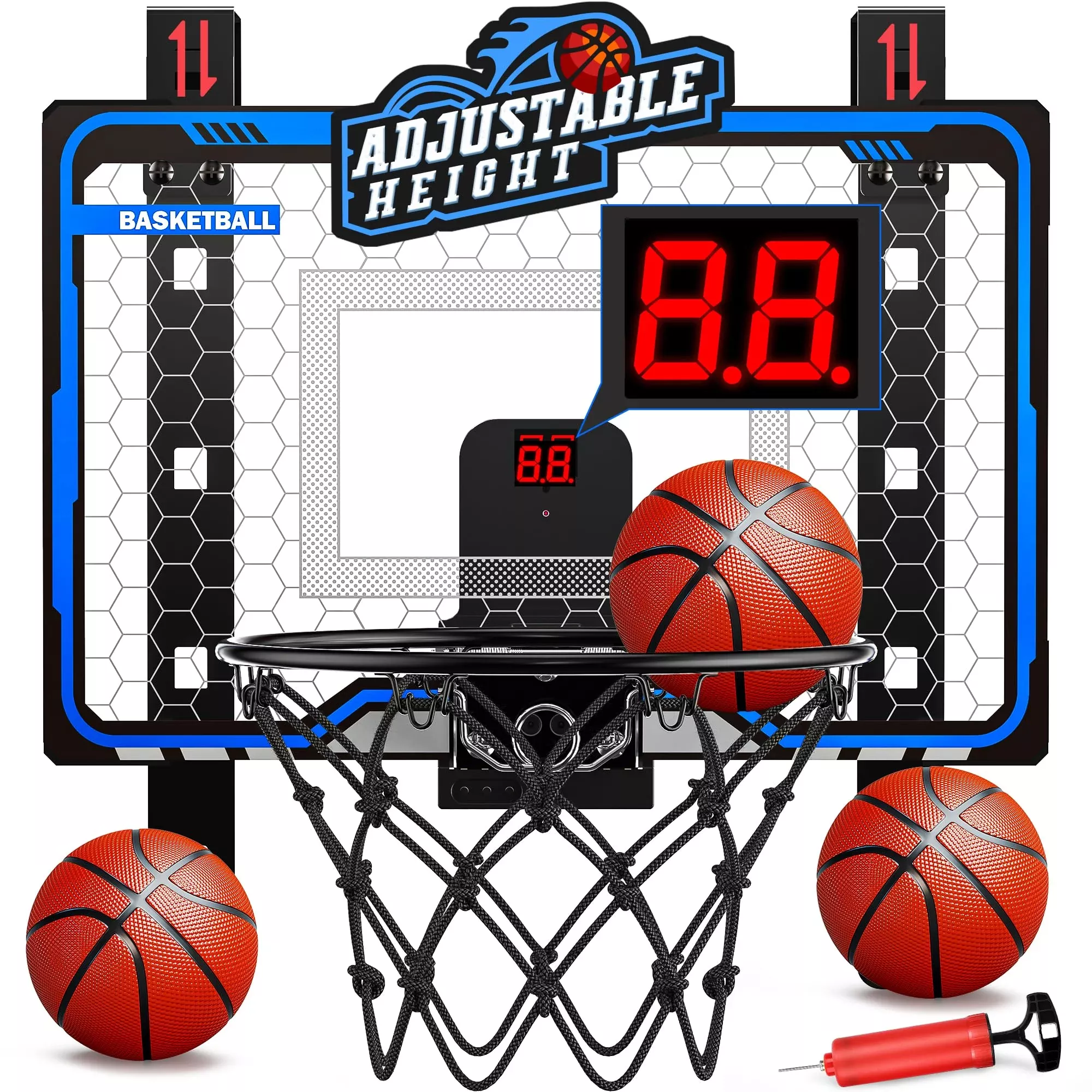 HopeRock Indoor Basketball Hoop for Kids, Height-Adjustable, Blue