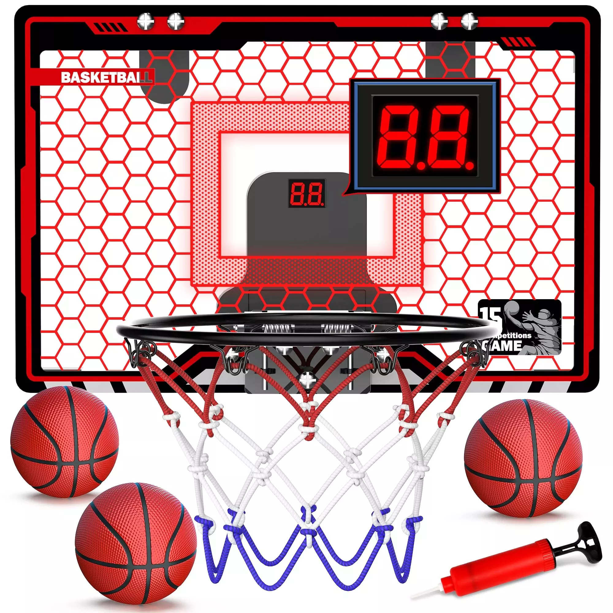 HopeRock Kids Basketball Hoop Indoor LED Lights Medium Black Red