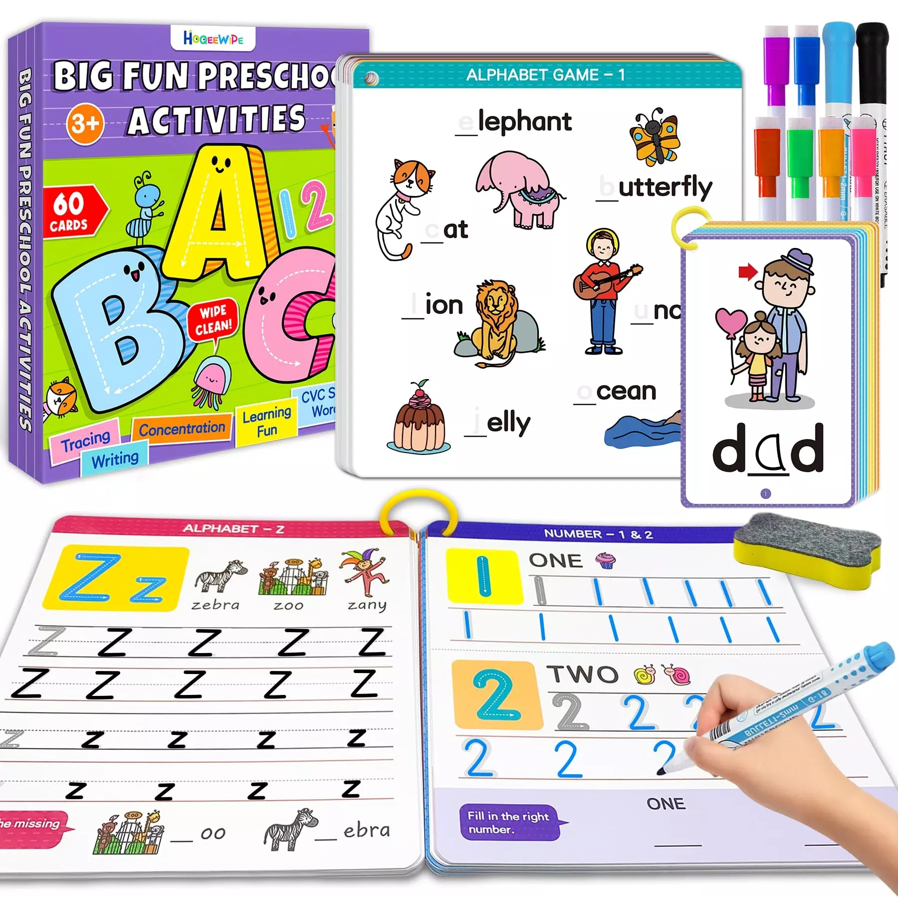 HOQEEWIPE Alphabet Learning Toys Set for Ages 3-6, Blue, Large