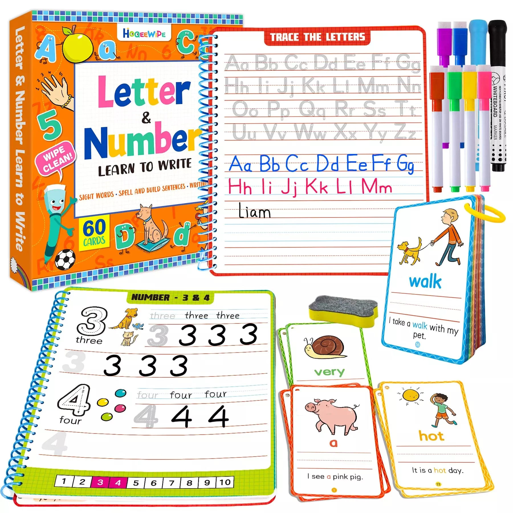 HOQEEWIPE Kindergarten Learning Set - 60 Activity Cards, Medium